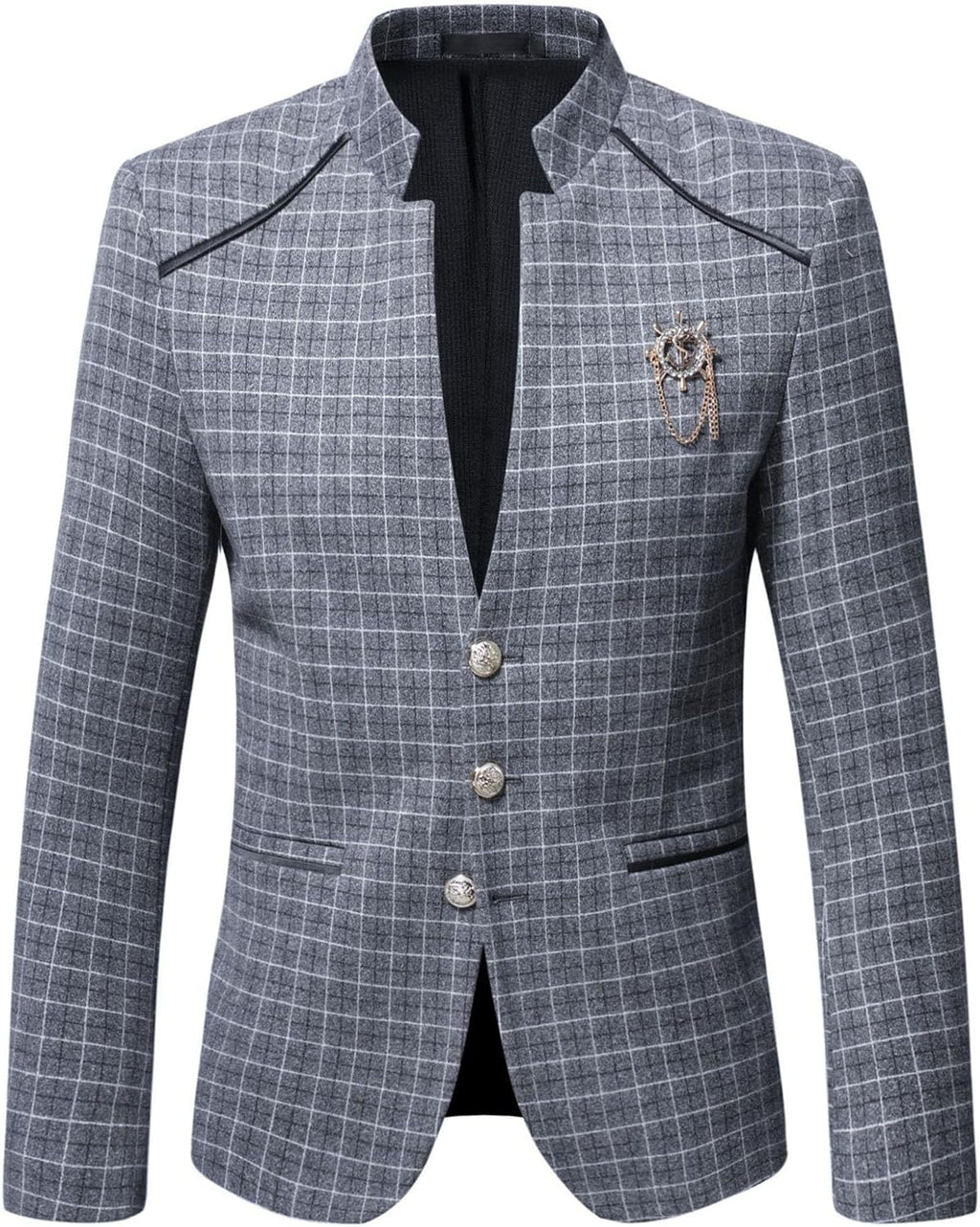 Män stående krage bankett blazer kappa klassisk bröllopsfest 3-knappars rutig jacka vår tunn daglig affärsdräkt jacka