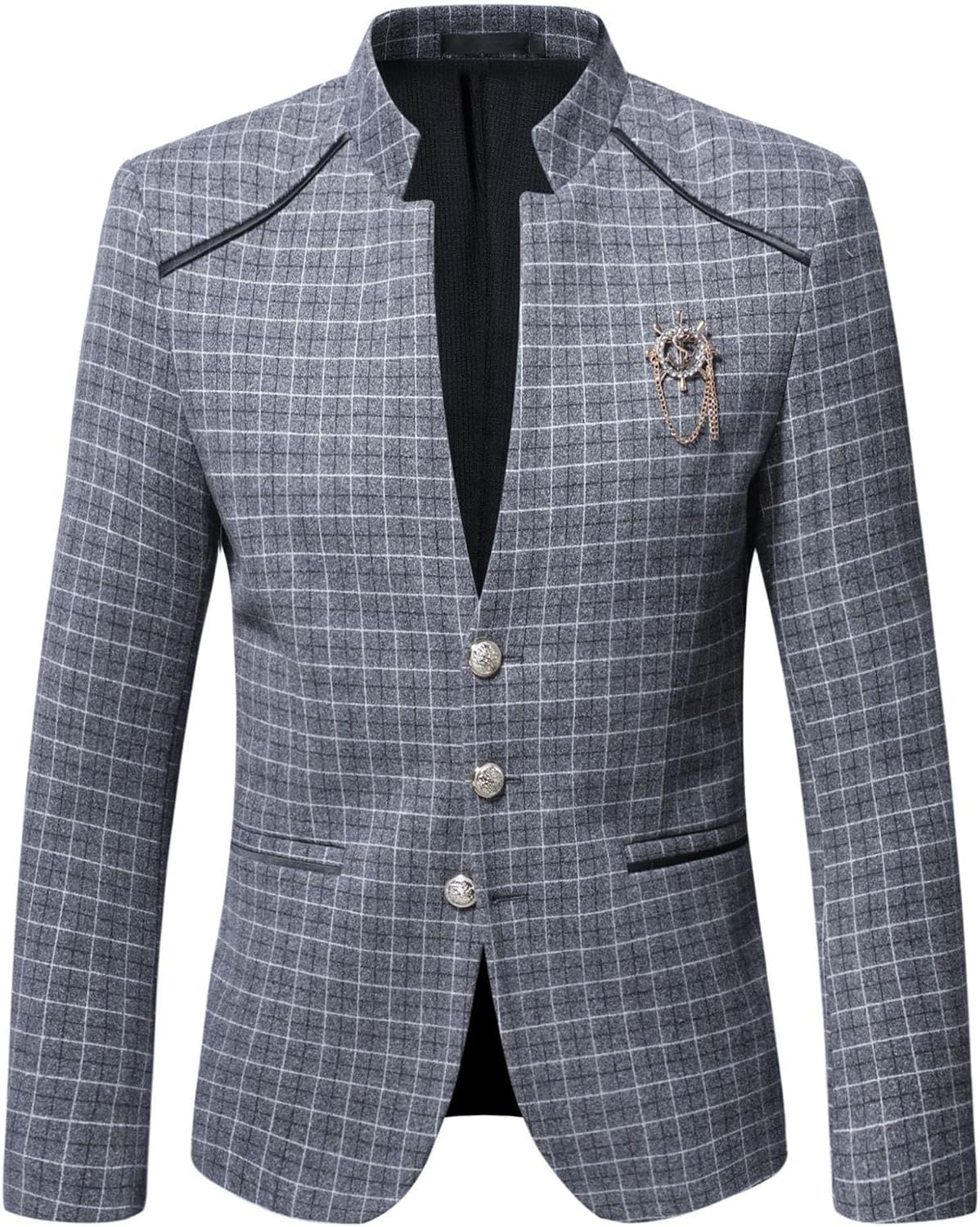Män stående krage bankett blazer kappa klassisk bröllopsfest 3-knappars rutig jacka vår tunn daglig affärsdräkt jacka