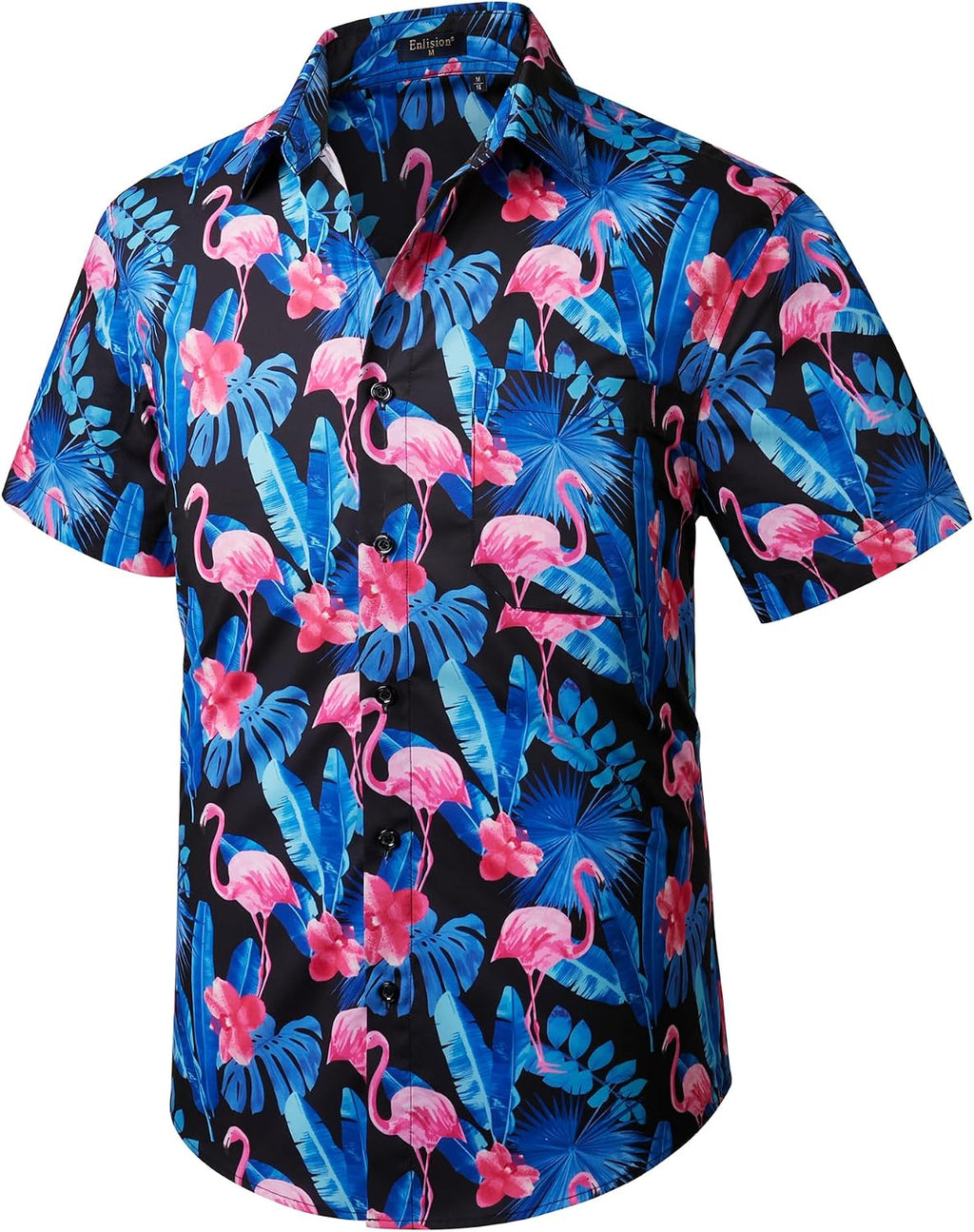 Enlision Funky Hawaii-skjorta för män, kortärmad, fritid, Hawaii-skjorta, tryck, ananas palmer, blommor, ledig, unisex, Hawaii-skjorta med framficka, S-2XL