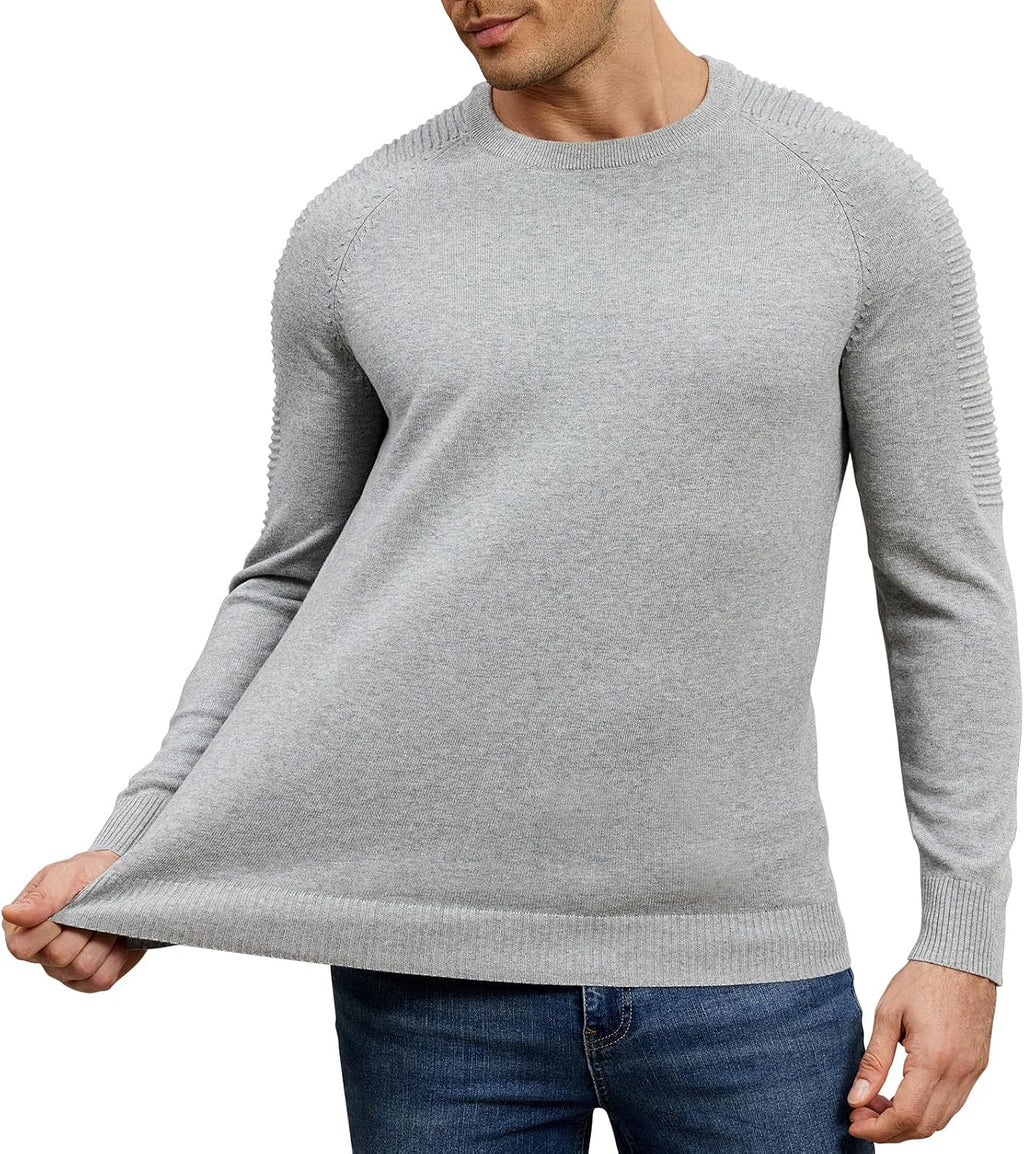 herr rund hals raglan långärmad jumper enfärgad termisk stickad pullover axel ribbning detalj 100 % bomull klassiska stickade kläder höst vinter
