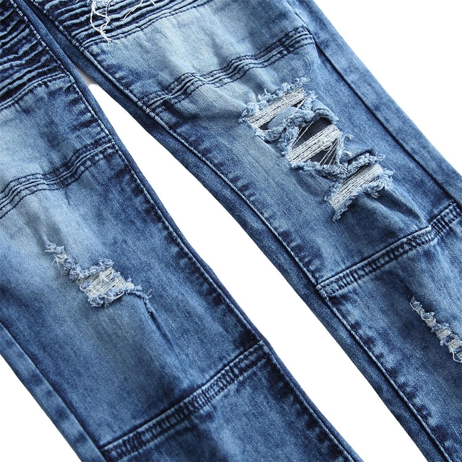 Herr Ripped Jeans Lounge Comfort Herrbyxor med resår i midjan Biker Slim Fit Jeans för män