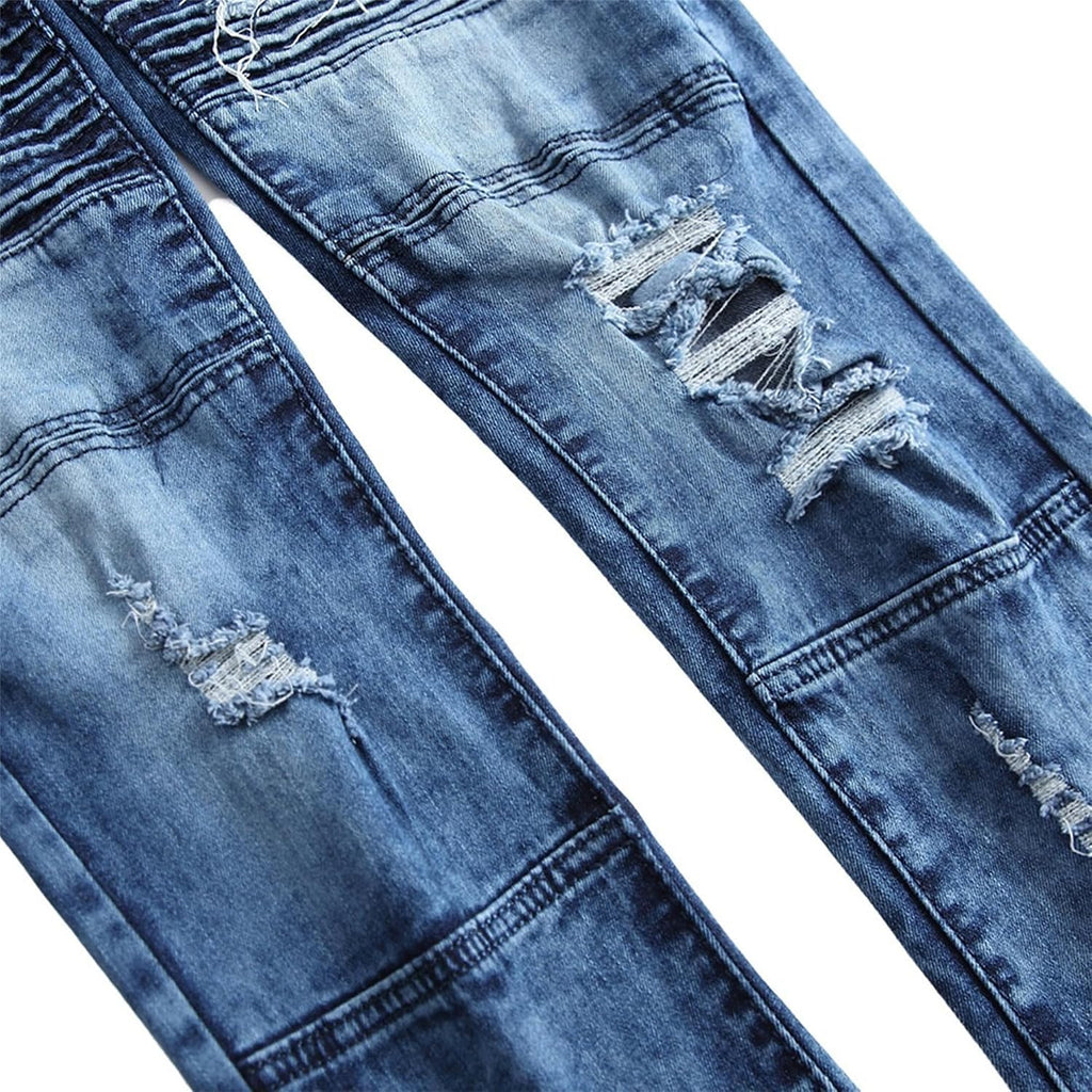 Herr Ripped Jeans Lounge Comfort Herrbyxor med resår i midjan Biker Slim Fit Jeans för män