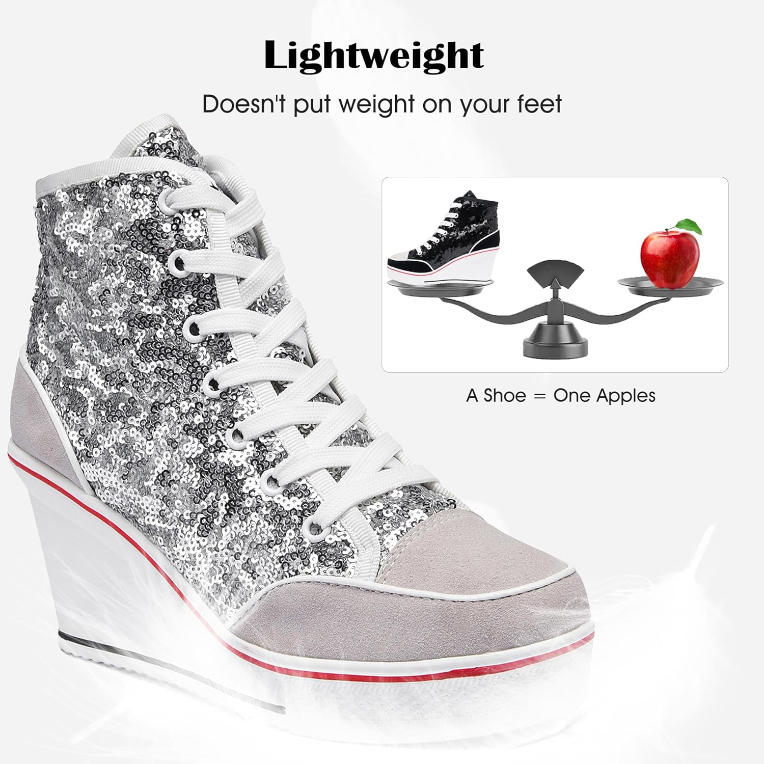 Högklackade blingskor för kvinnor vardagsskor mode glittrande sneakers för promenadplattform kilpumpskor