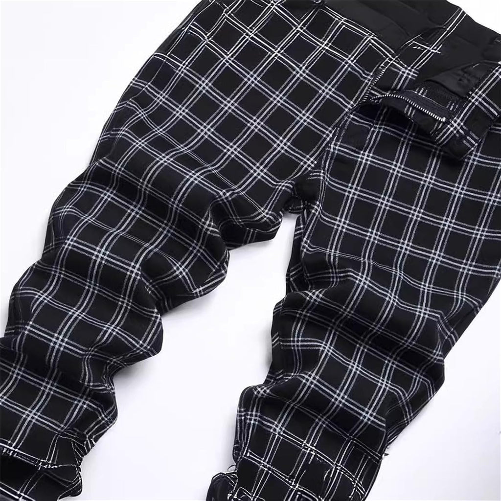 Rutiga byxor herr smal passform vardaglig stretchig twill chinos avsmalnande byxor
