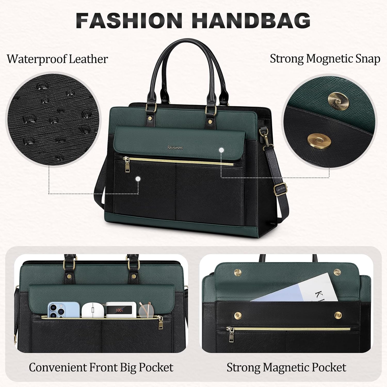 RAINSMORE Handväska damer shopper damer stor med plånbok 2-delat set