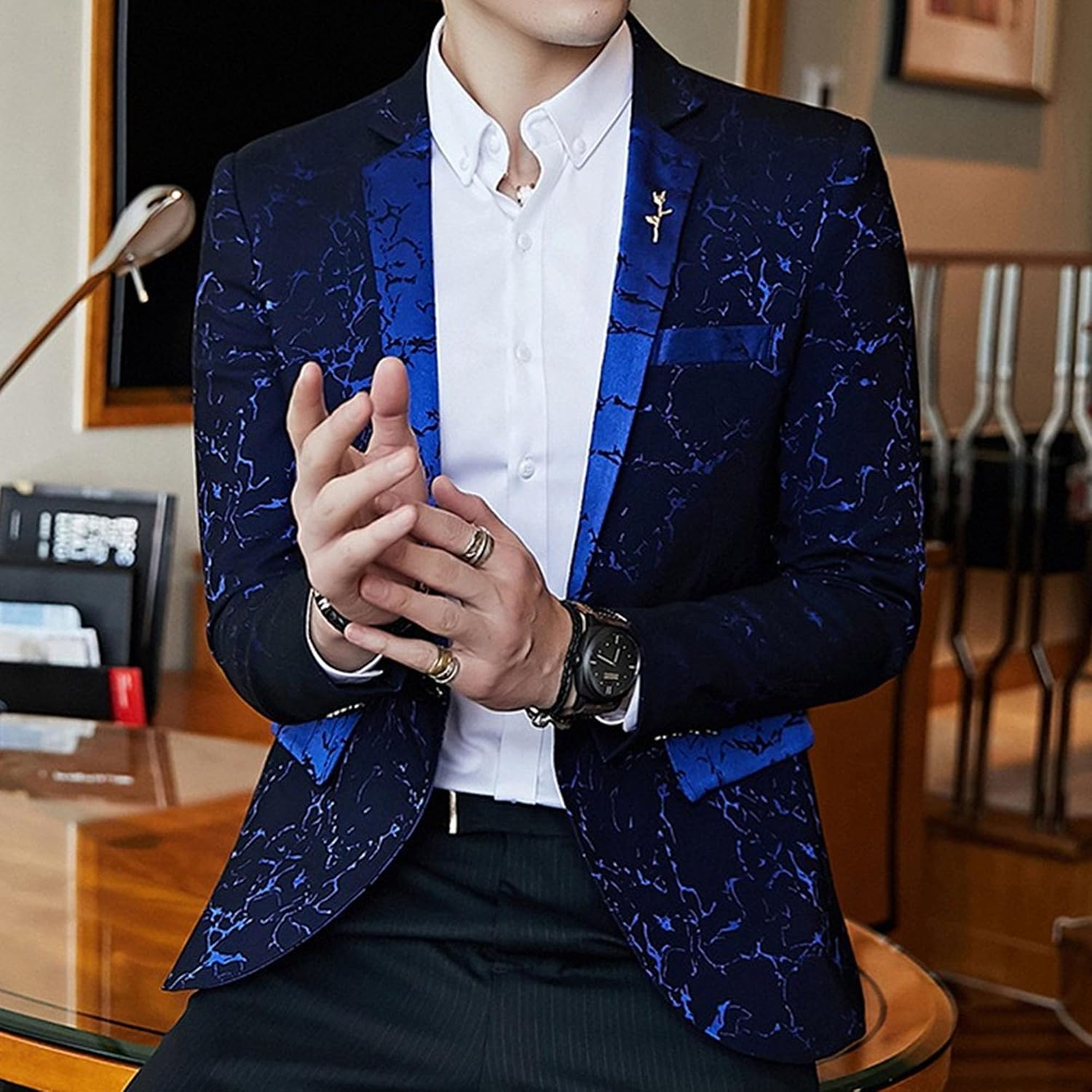 Herrtryck formell klänning kostym jacka blommig jacquard tux blazer middag fest bal bröllop kostym jacka
