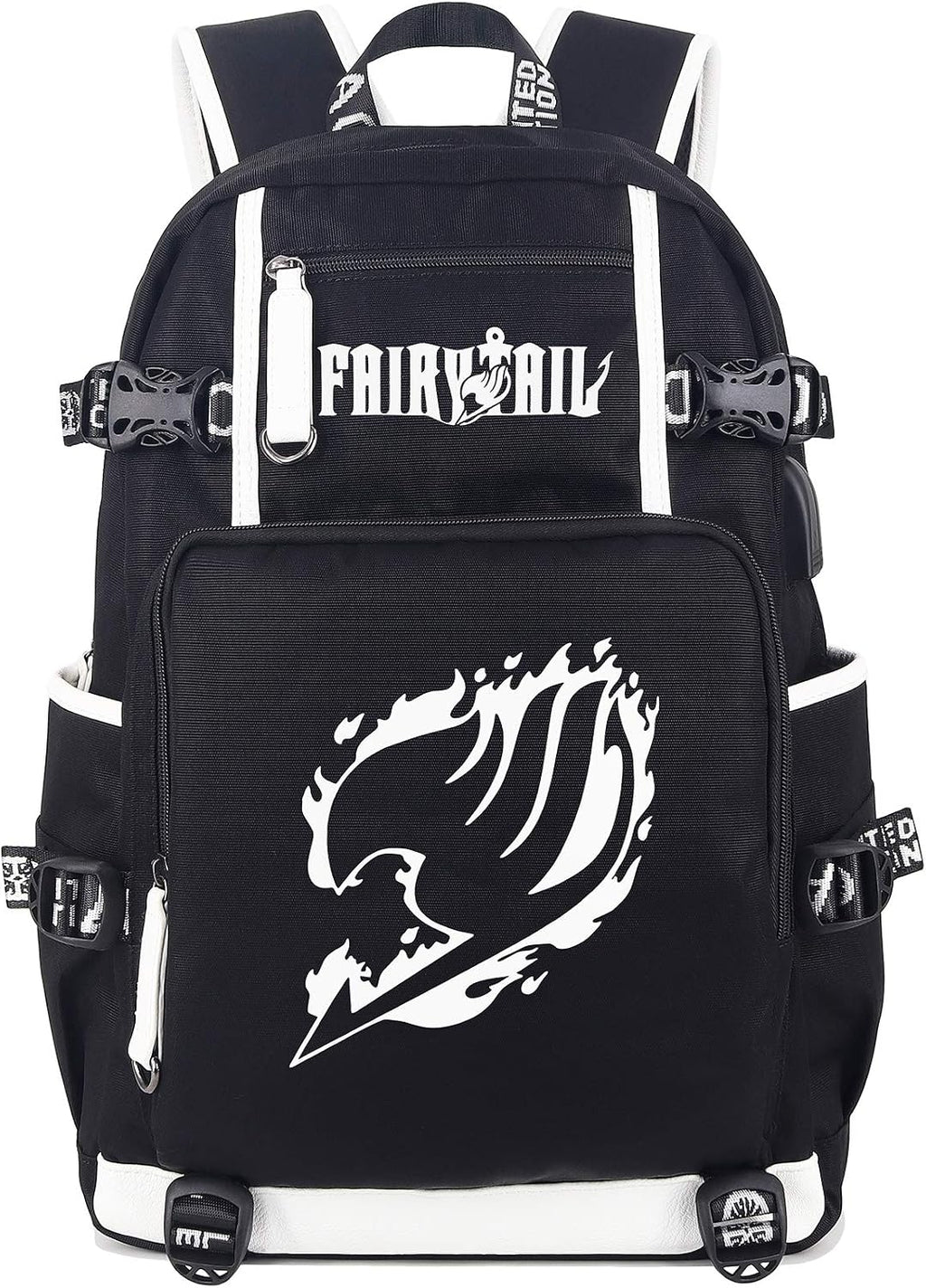 Roffatide anime ryggsäck cosplay bokväska laptopryggsäck med USB-laddningsport och hörlursport, Fairy Tail a, One_Size, Klassisk