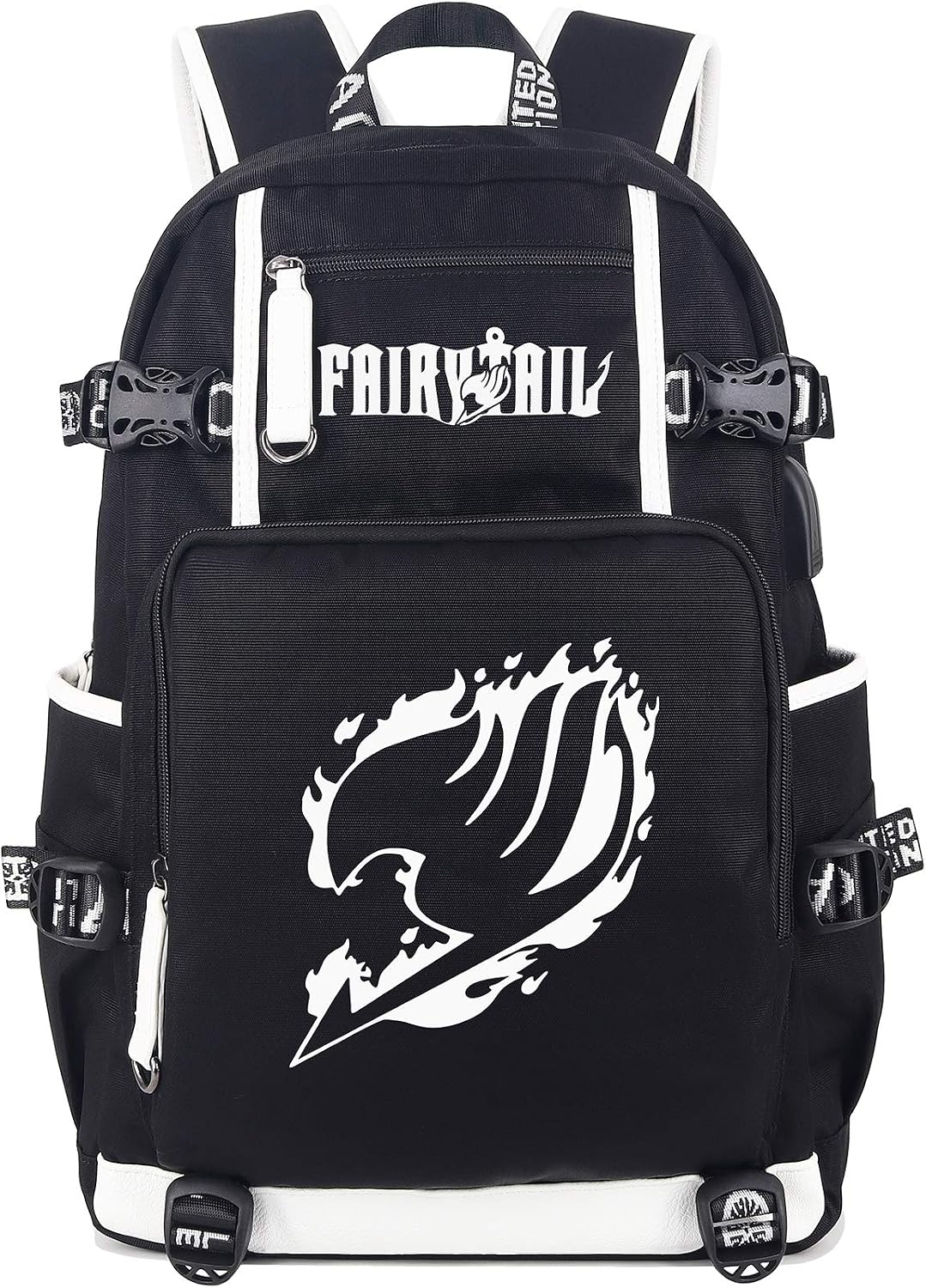 Roffatide anime ryggsäck cosplay bokväska laptopryggsäck med USB-laddningsport och hörlursport, Fairy Tail a, One_Size, Klassisk