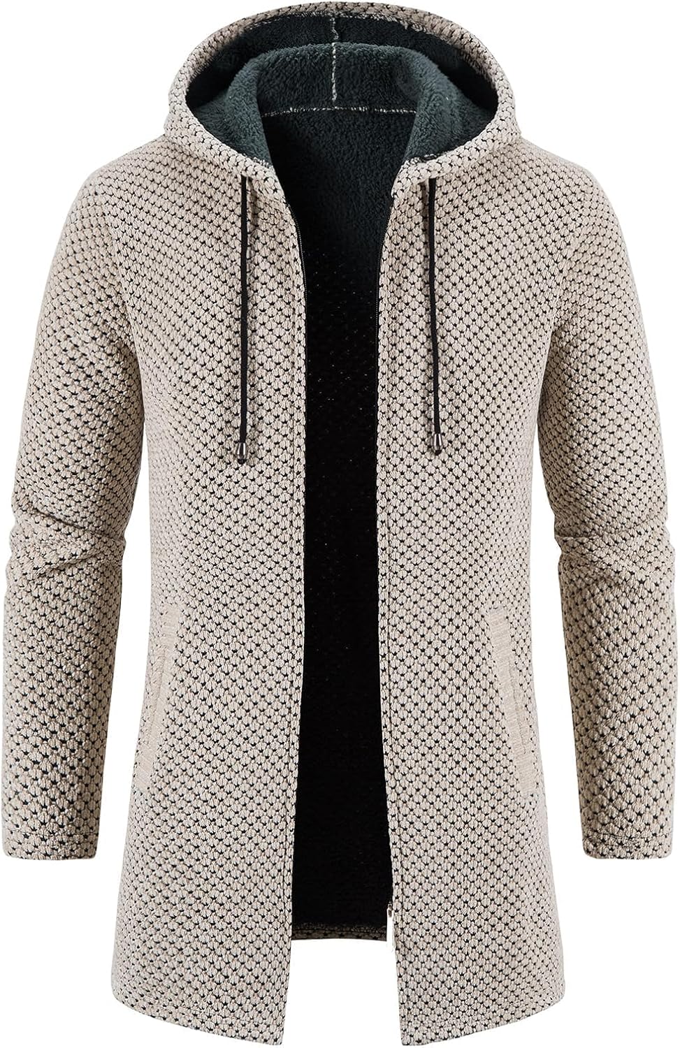 KUDORO Herrcardigan lång väst med dragkedja stickad kofta huvtröja tjock och ledig fleece tröja huvtröja