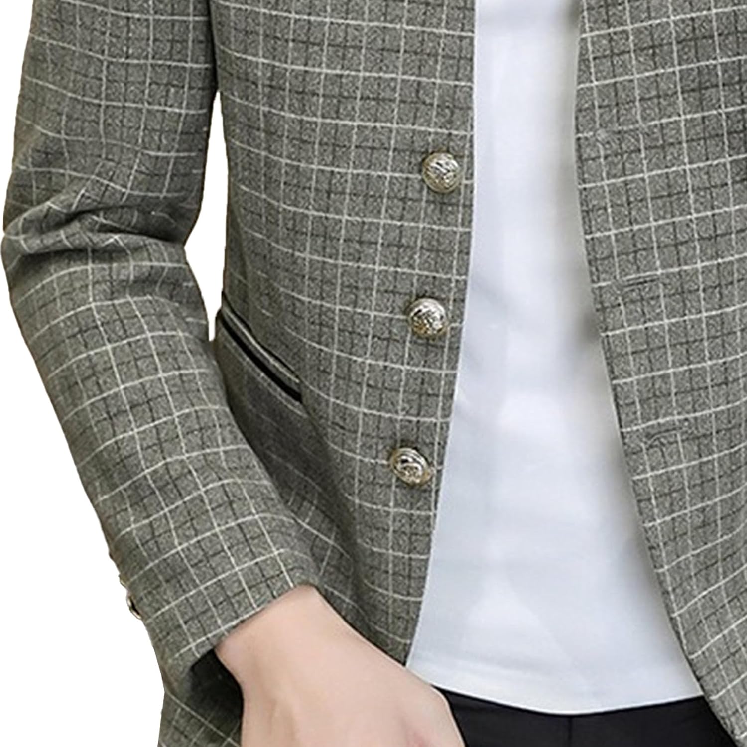 Män stående krage bankett blazer kappa klassisk bröllopsfest 3-knappars rutig jacka vår tunn daglig affärsdräkt jacka
