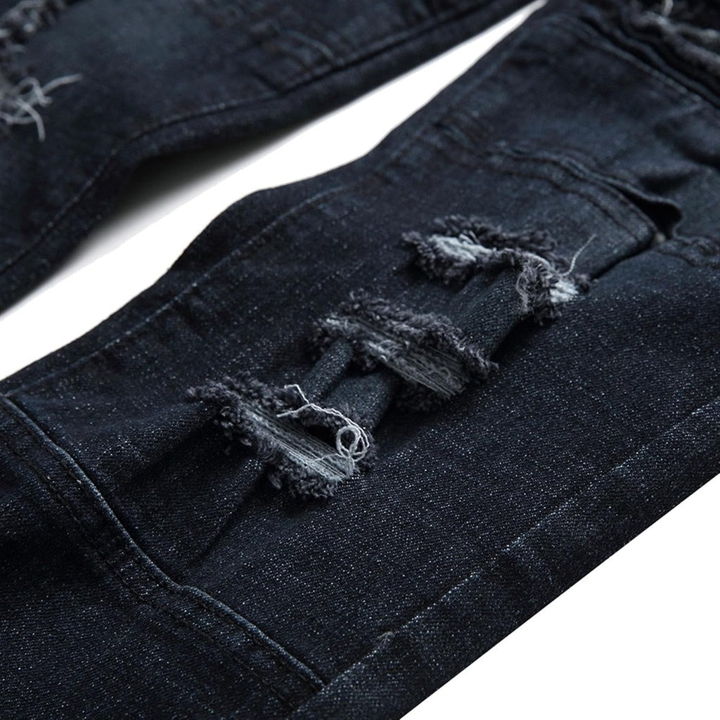 Herr Ripped Jeans Lounge Comfort Herrbyxor med resår i midjan Biker Slim Fit Jeans för män