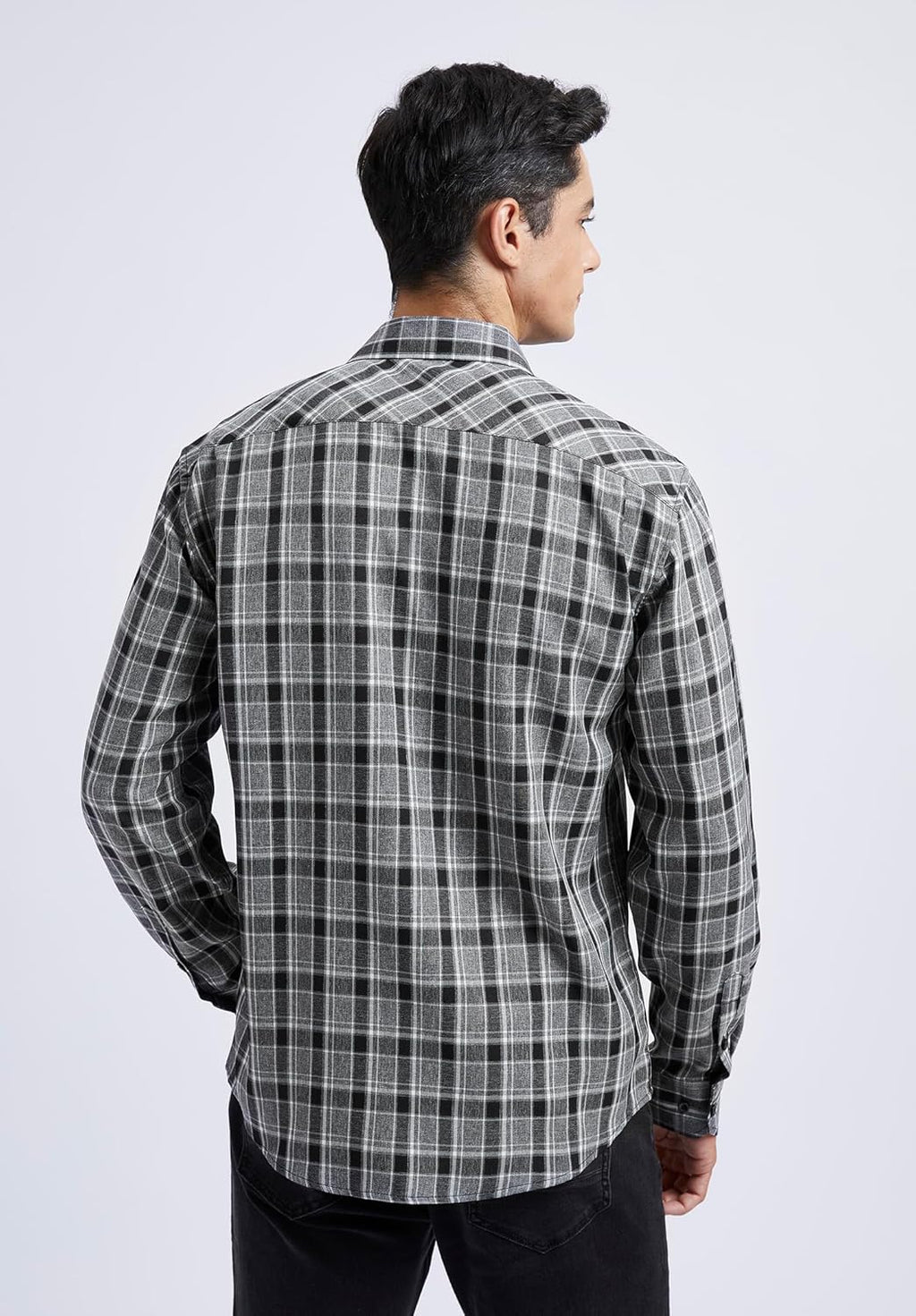 HISDERN Långärmad vardaglig rutig flanellskjorta rutig tartan button-down-skjortor för män S-4XL