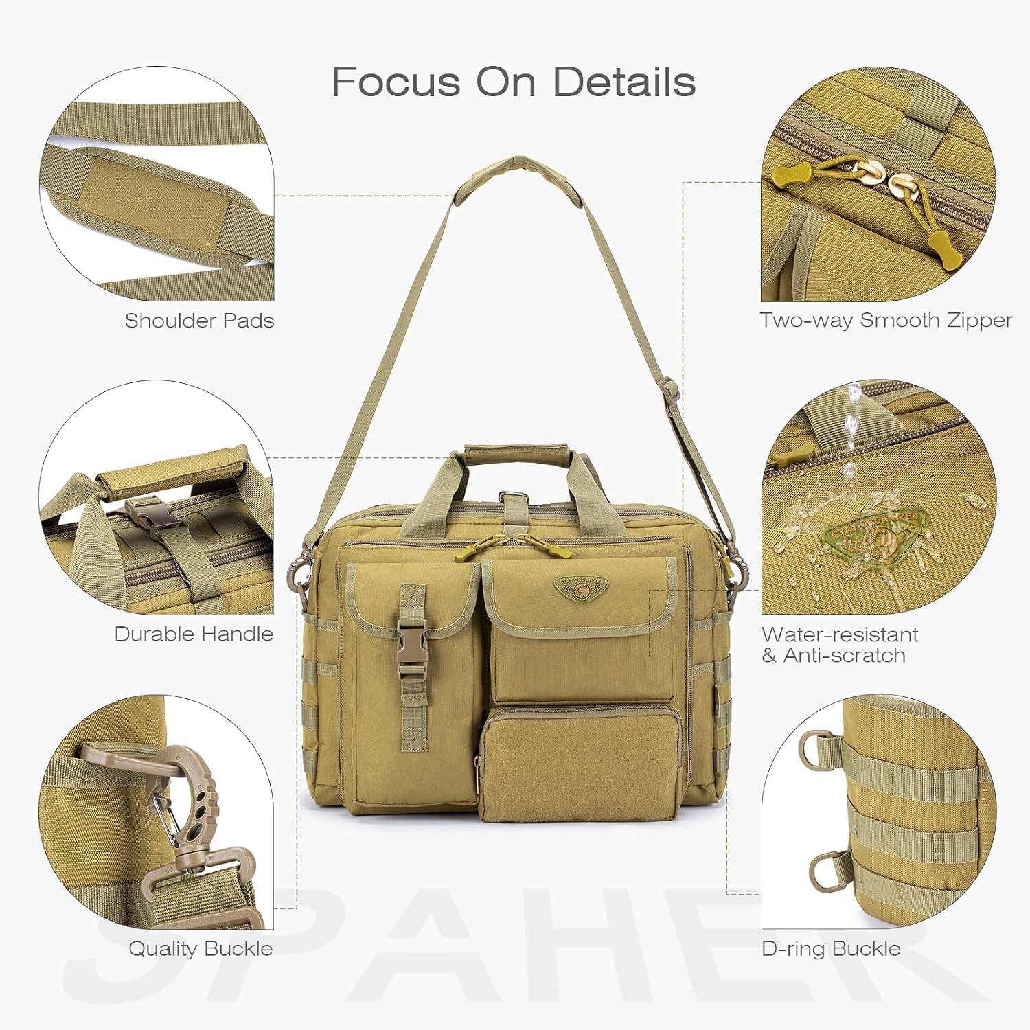 SPAHER Portfölj Herr Arbetsväska Herr Laptopväska 14/15,6/17,3 tum Business Tactical Bag Militärväska Axelväska Messenger Bag Herr Present för Kvinnor Herr
