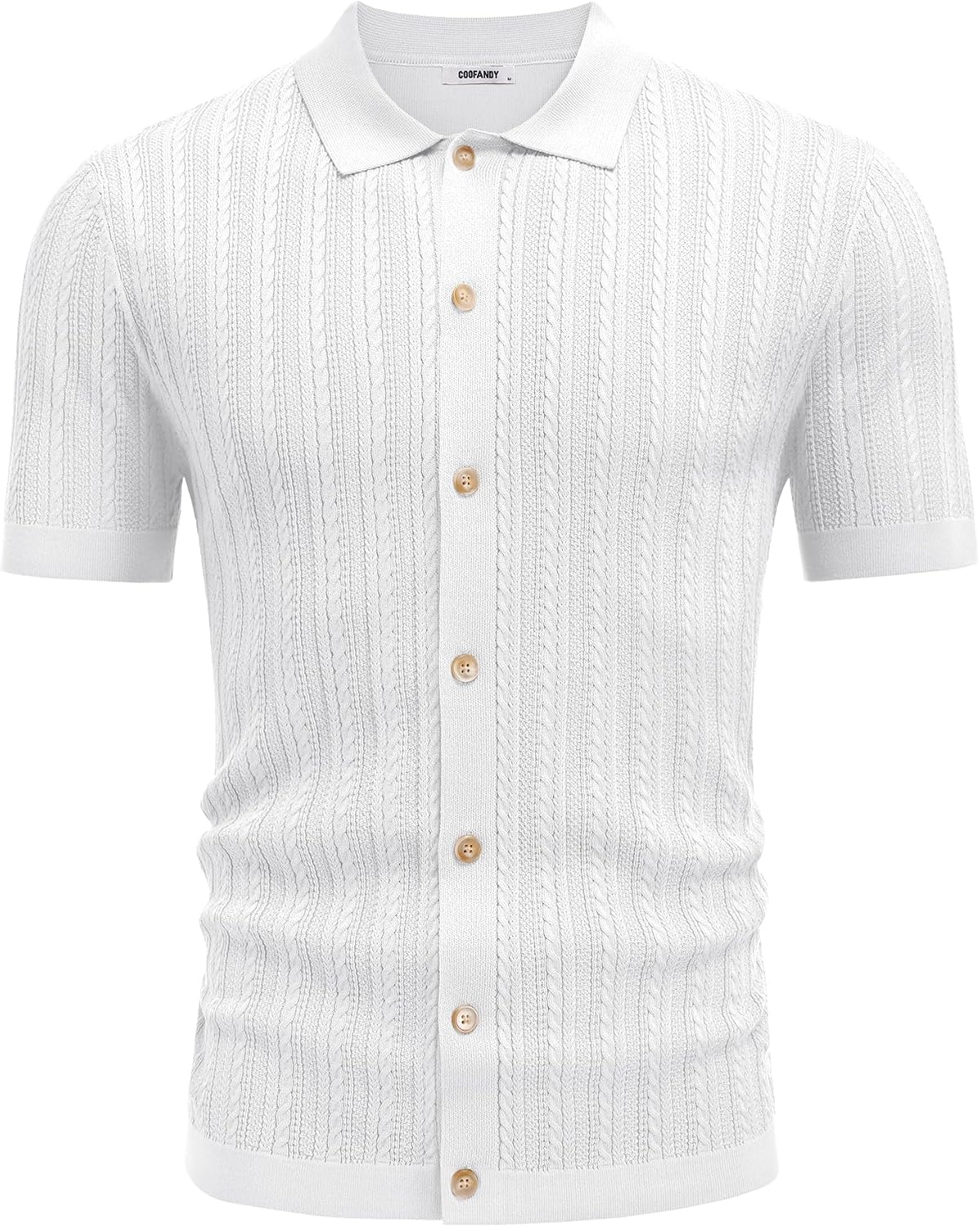COOFANDY Herr kortärmad stickad pikétröja stretch kabel stickad full knapp golfskjorta polo t-shirt