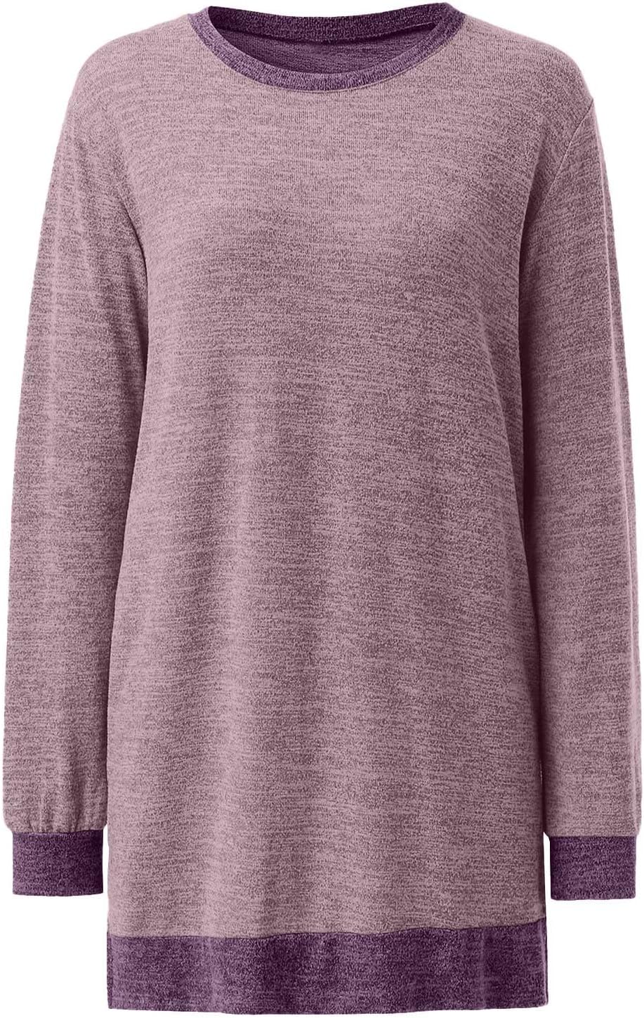 HUIFUAO T-shirt för kvinnor långärmad rund hals färgblock delad topp lös pullover topp skjorta kvinnor svart plus size t-shirt