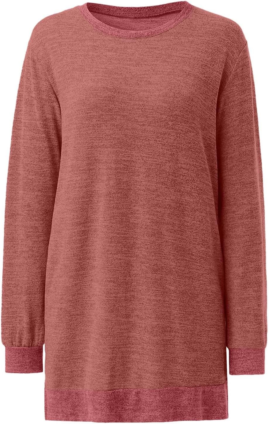 HUIFUAO T-shirt för kvinnor långärmad rund hals färgblock delad topp lös pullover topp skjorta kvinnor svart plus size t-shirt