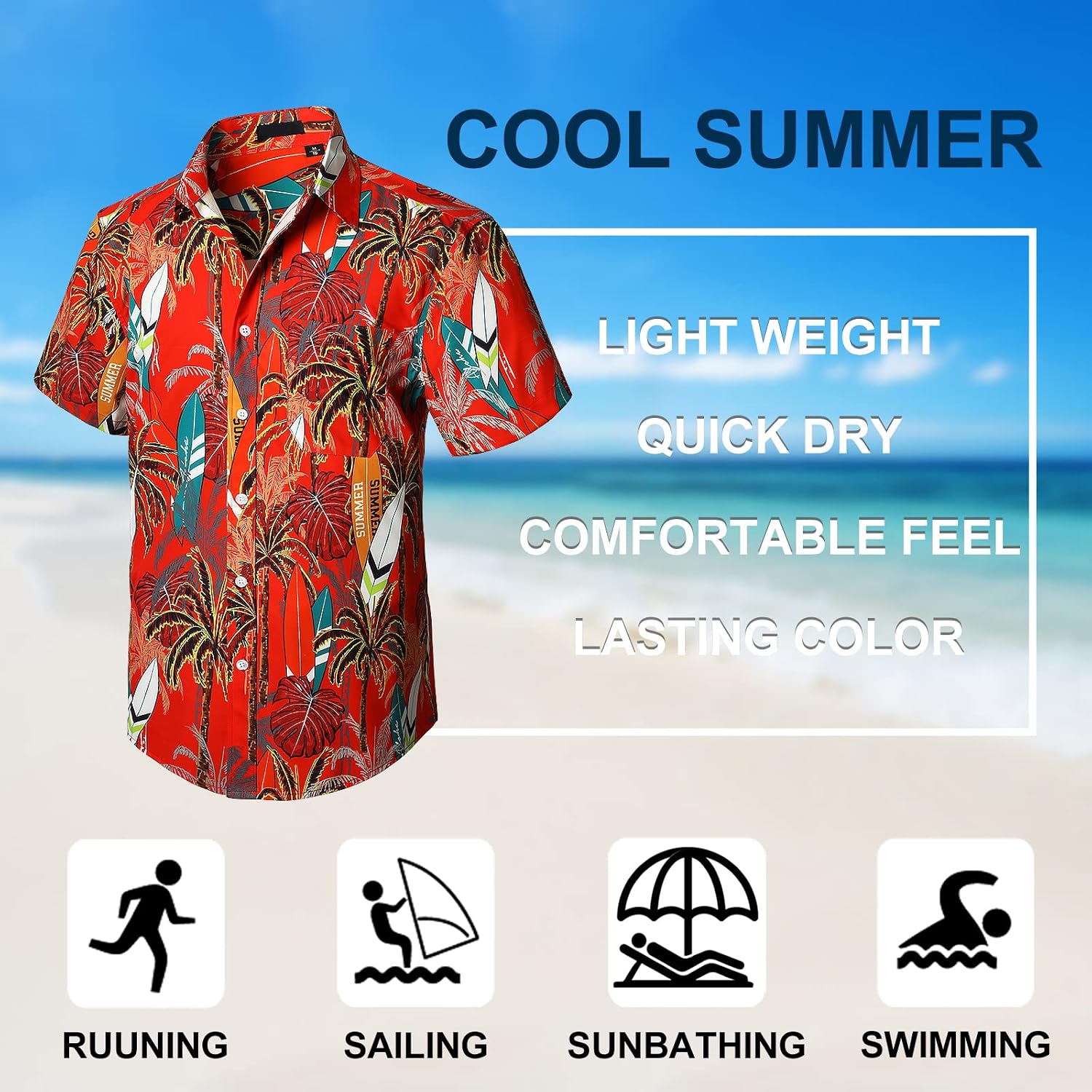 Enlision Funky Hawaii-skjorta för män, kortärmad, fritid, Hawaii-skjorta, tryck, ananas palmer, blommor, ledig, unisex, Hawaii-skjorta med framficka, S-2XL