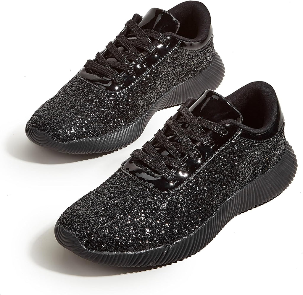 LUCKY STEP Briljanta sneakers för kvinnor med strass och metallpaljetter, lätta tennisskor