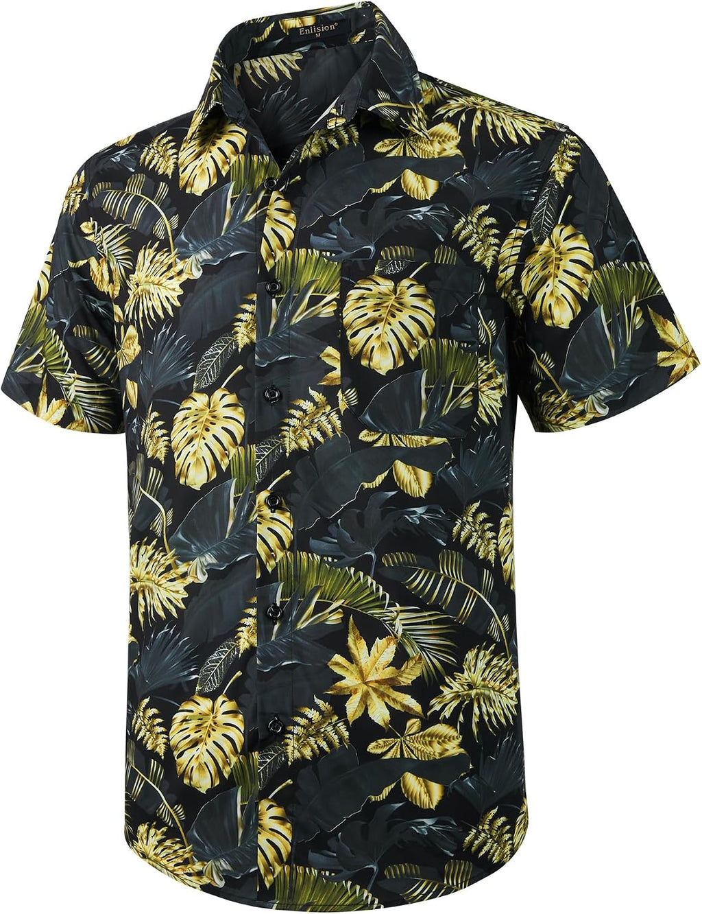 Enlision Funky Hawaii-skjorta för män, kortärmad, fritid, Hawaii-skjorta, tryck, ananas palmer, blommor, ledig, unisex, Hawaii-skjorta med framficka, S-2XL