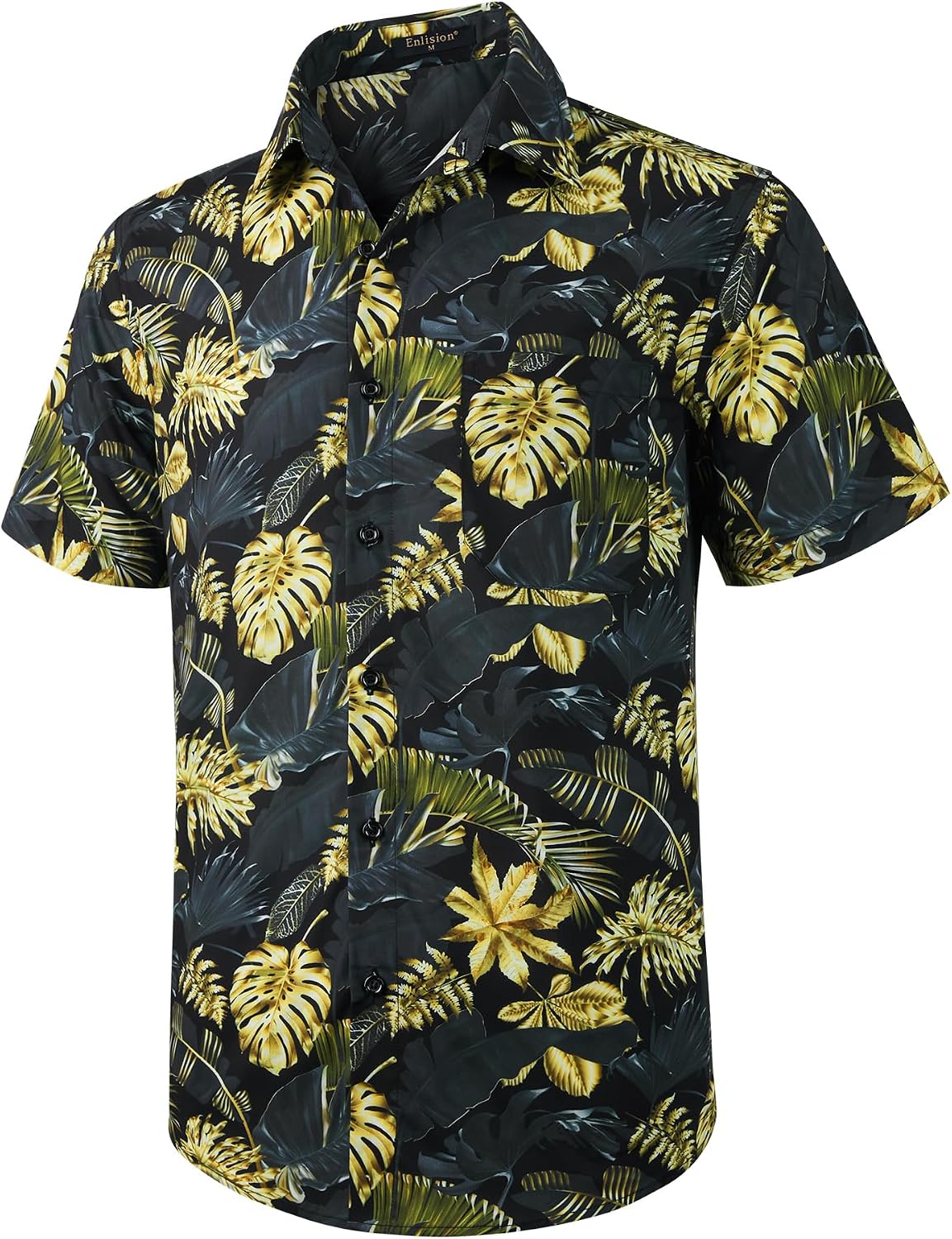 Enlision Funky Hawaii-skjorta för män, kortärmad, fritid, Hawaii-skjorta, tryck, ananas palmer, blommor, ledig, unisex, Hawaii-skjorta med framficka, S-2XL