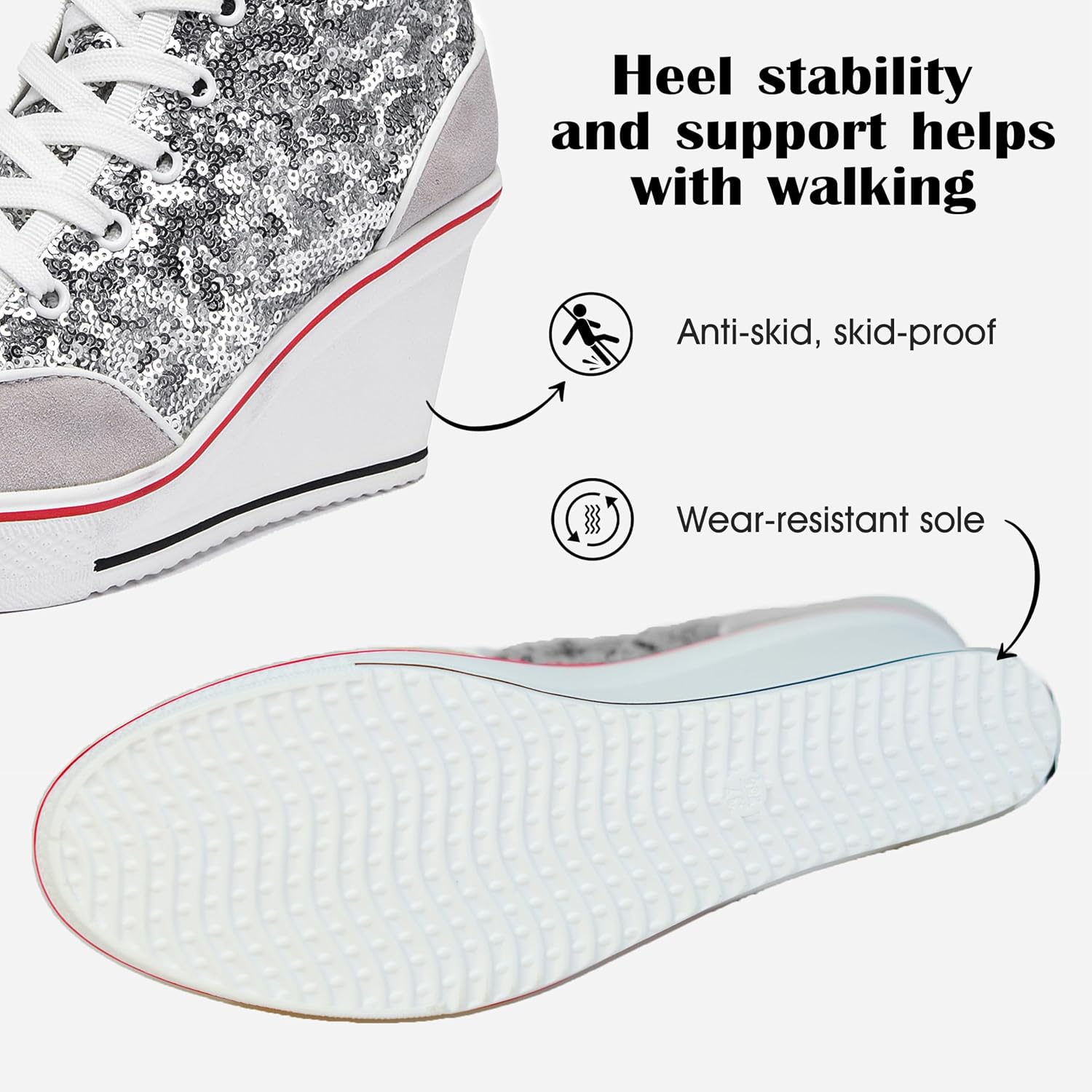 Högklackade blingskor för kvinnor vardagsskor mode glittrande sneakers för promenadplattform kilpumpskor