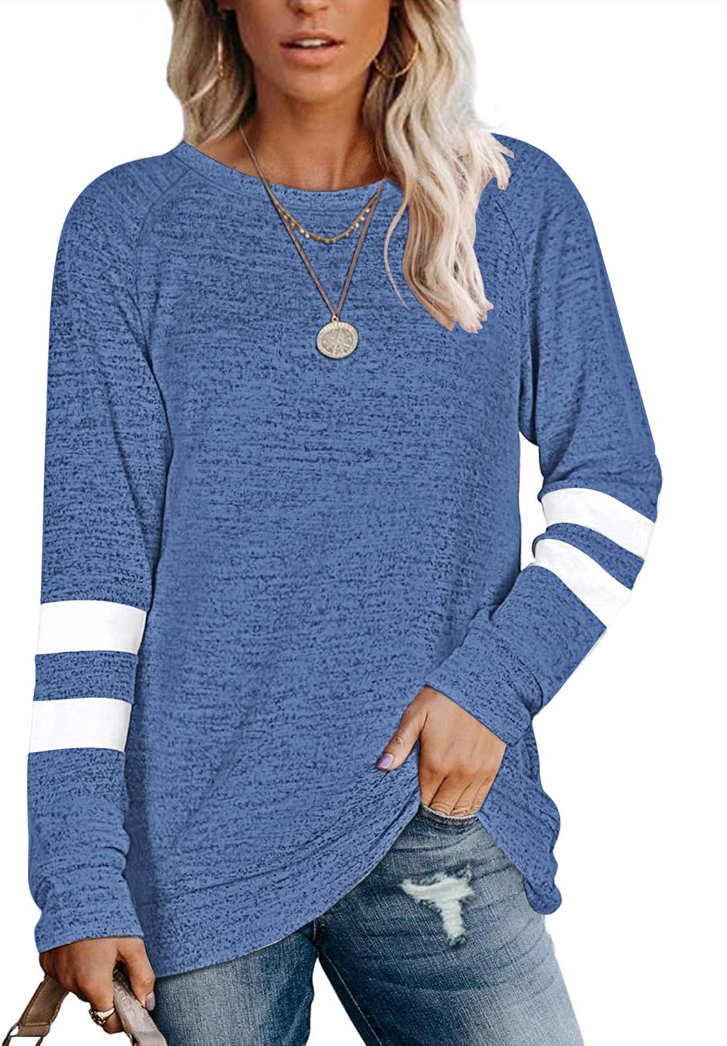 MOLERANI Långärmad rund hals lediga T-shirts blusar sweatshirts tunika toppar för vintern