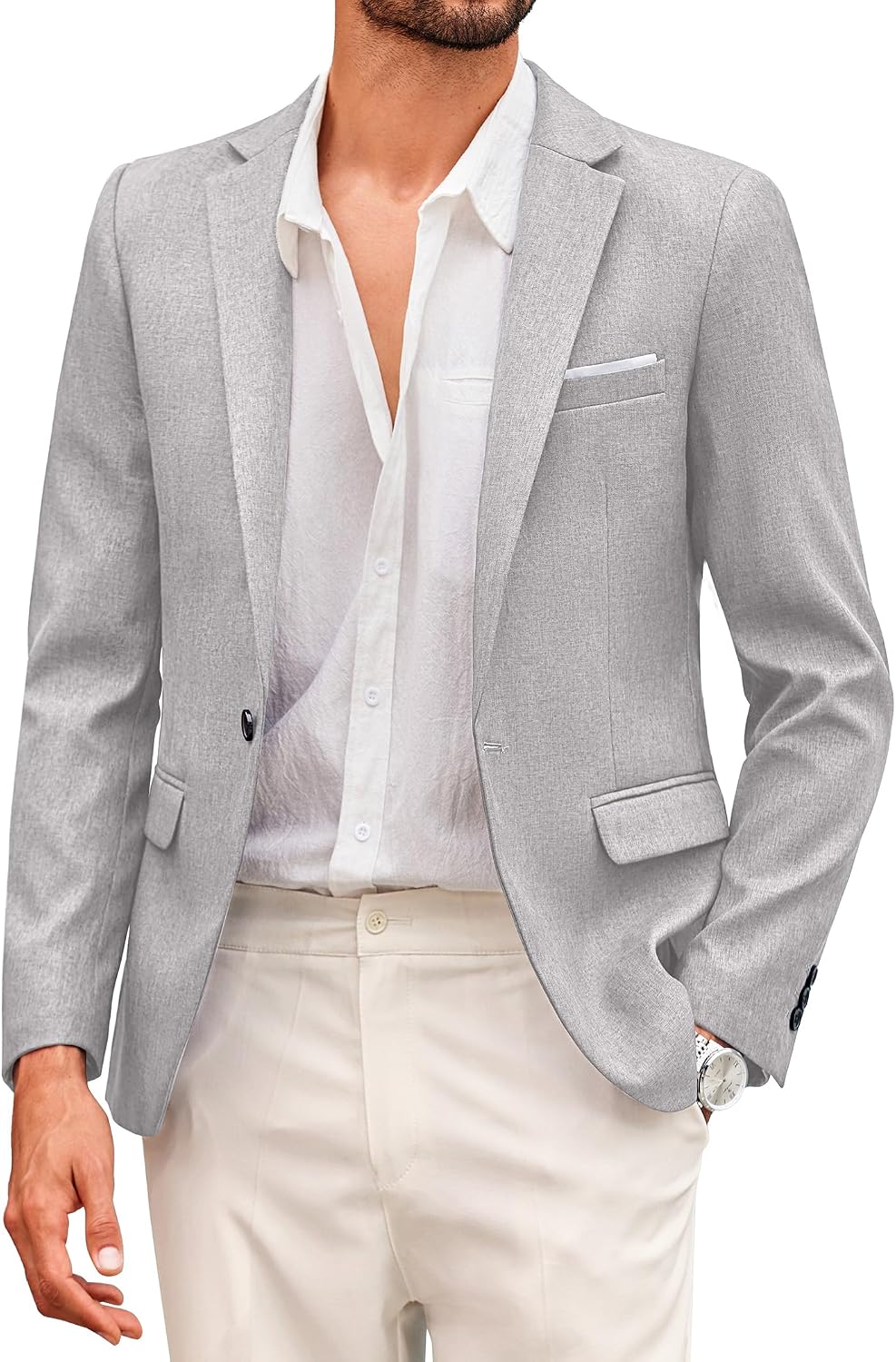 Coofand Vardaglig kostymkavaj för män, blazer, lätt och sportig med en knapp, linnetextur