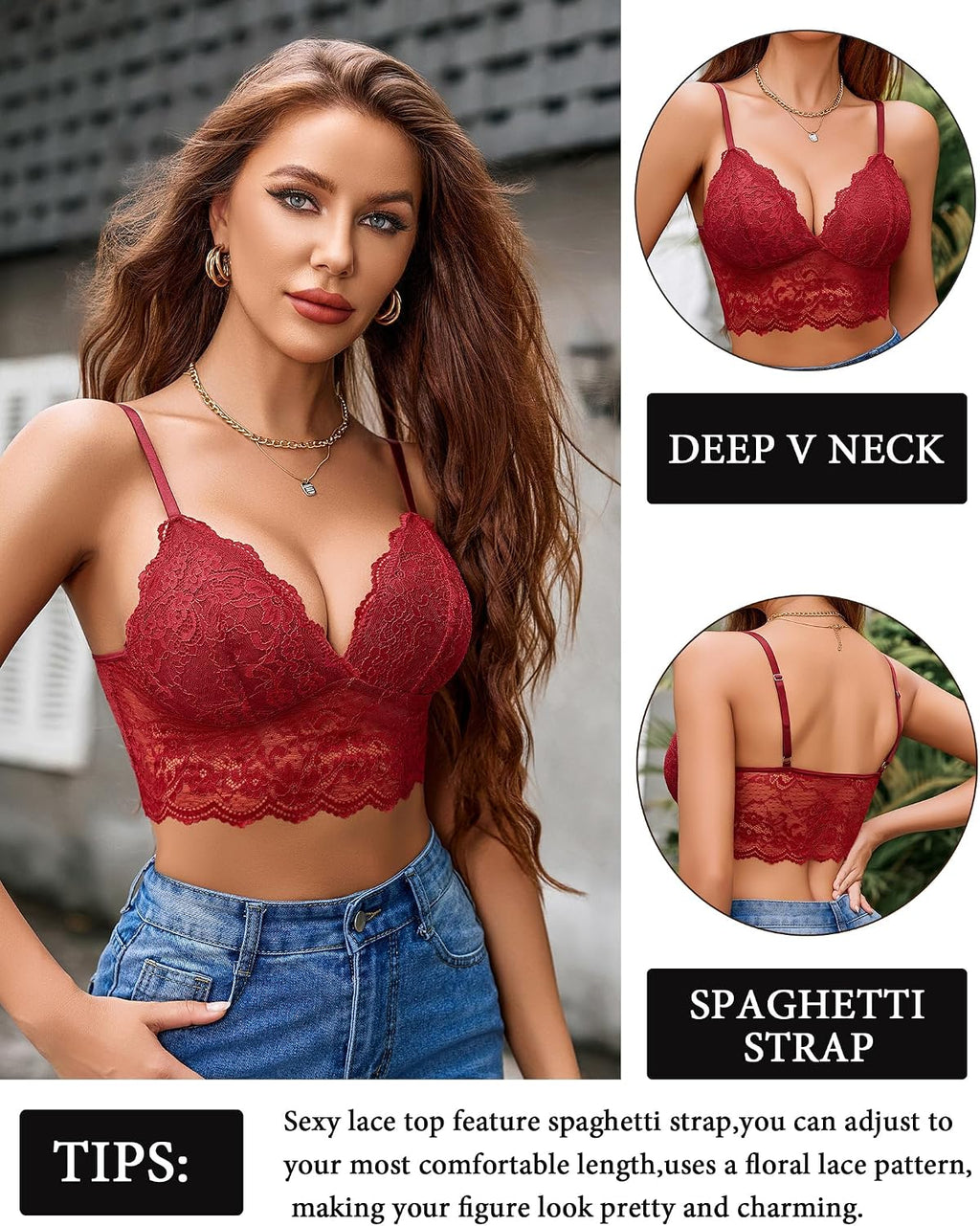 Avidlove dam spets bustier camisole sexig crop top V-ringad bralette undertröja bh spagettiremmar tank basic magfri toppar festival going outfit