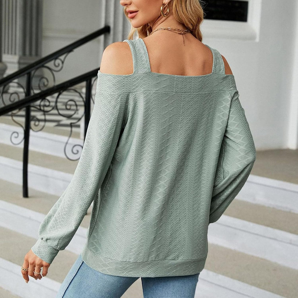 Dam vinter enfärgad lös passform v-ringad ledig långärmad t-shirt topp kvinnor toppar