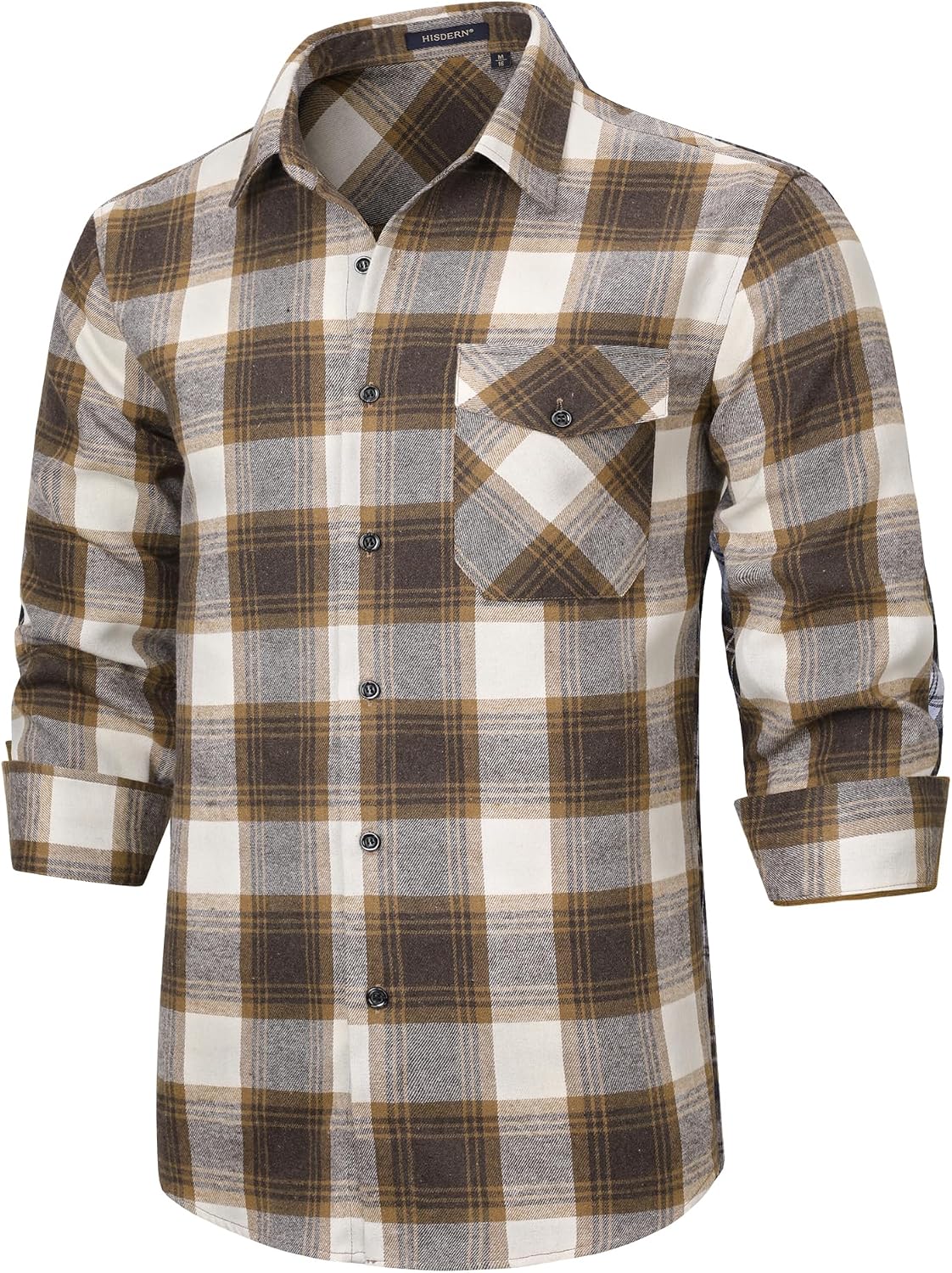 HISDERN Långärmad vardaglig rutig flanellskjorta rutig tartan button-down-skjortor för män S-4XL