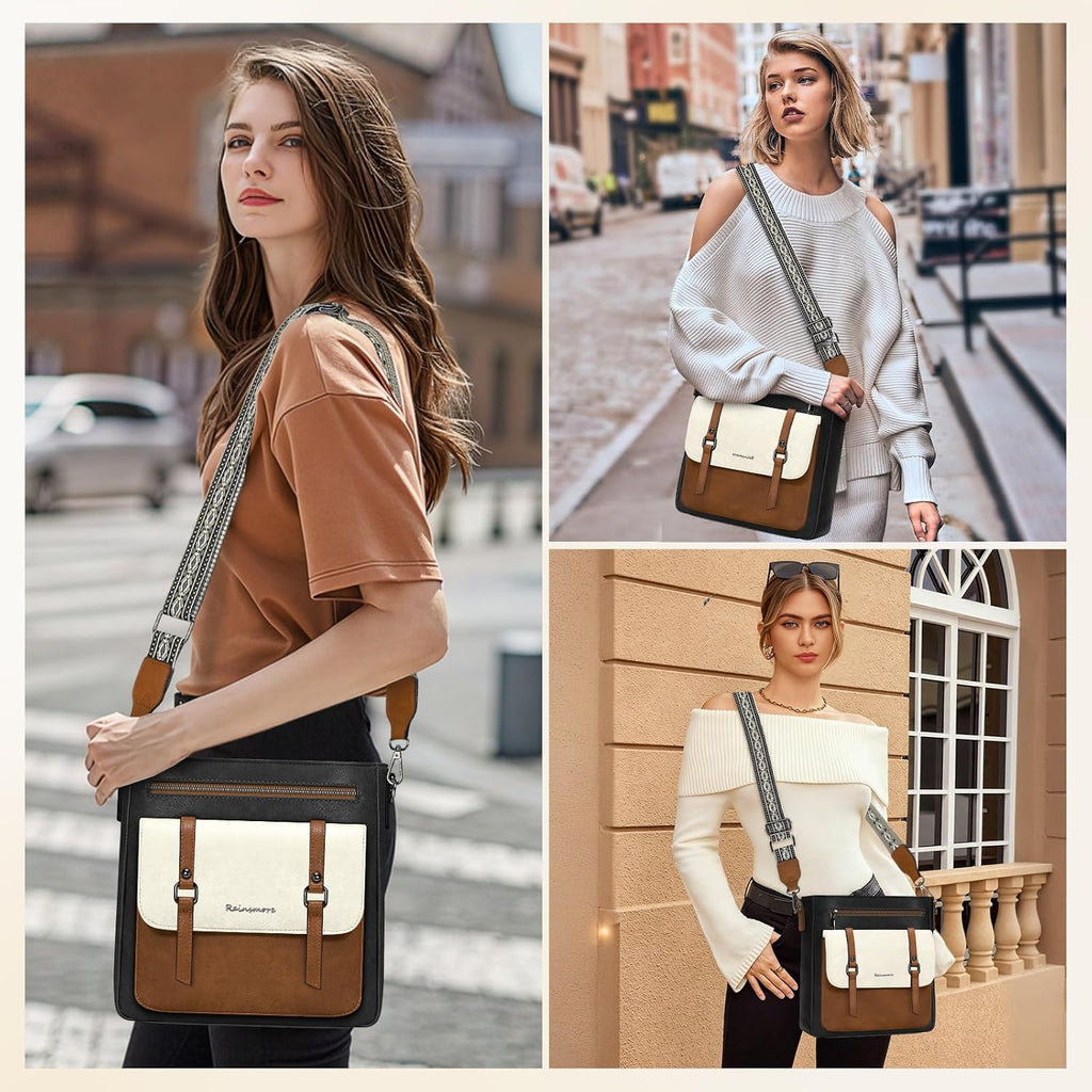 RAINSMORE Axelväska för kvinnor medium damväskor axelremsväska i PU-läder med justerbar rem för resor, arbete, shopping