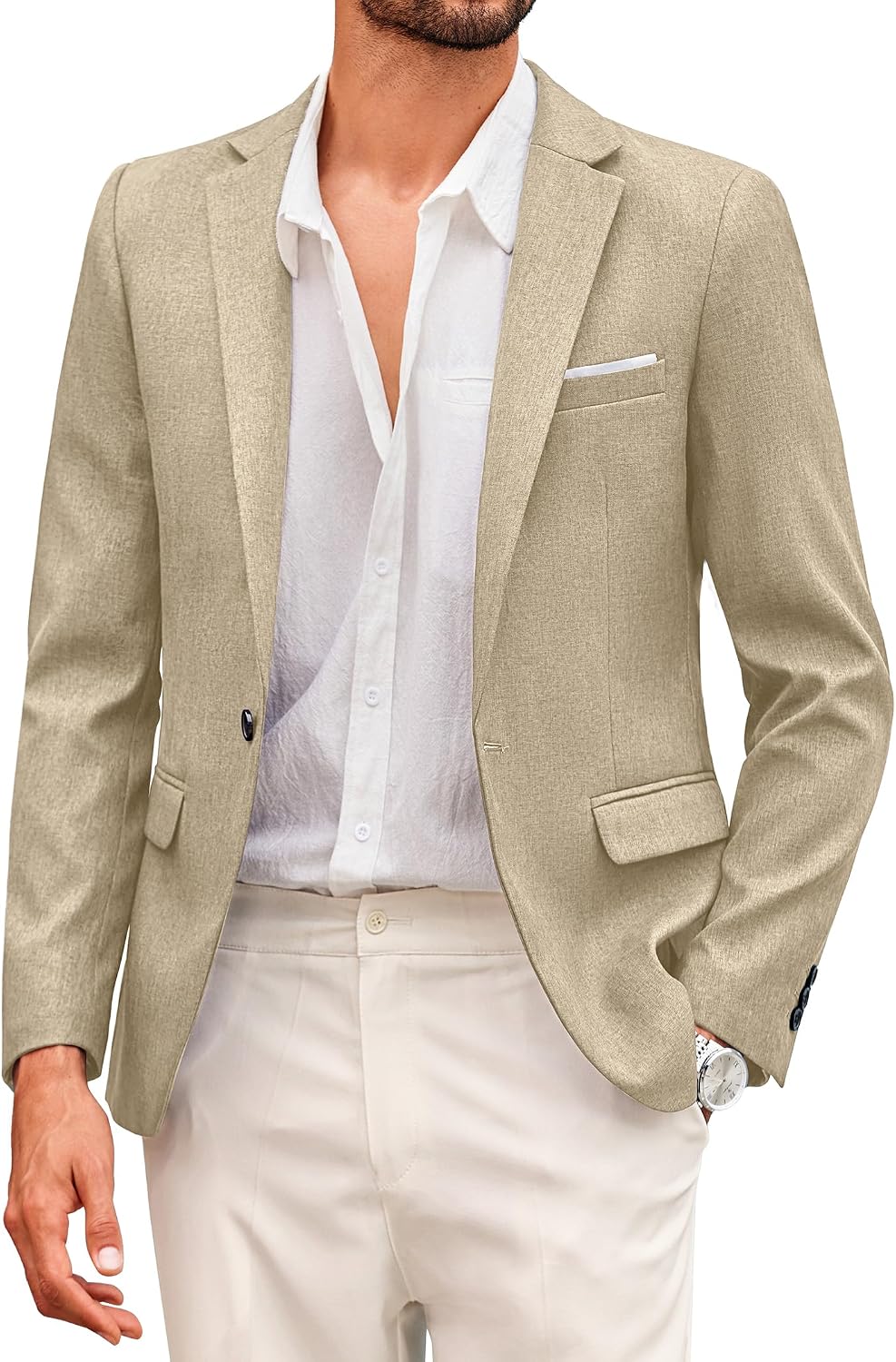 Coofand Vardaglig kostymkavaj för män, blazer, lätt och sportig med en knapp, linnetextur