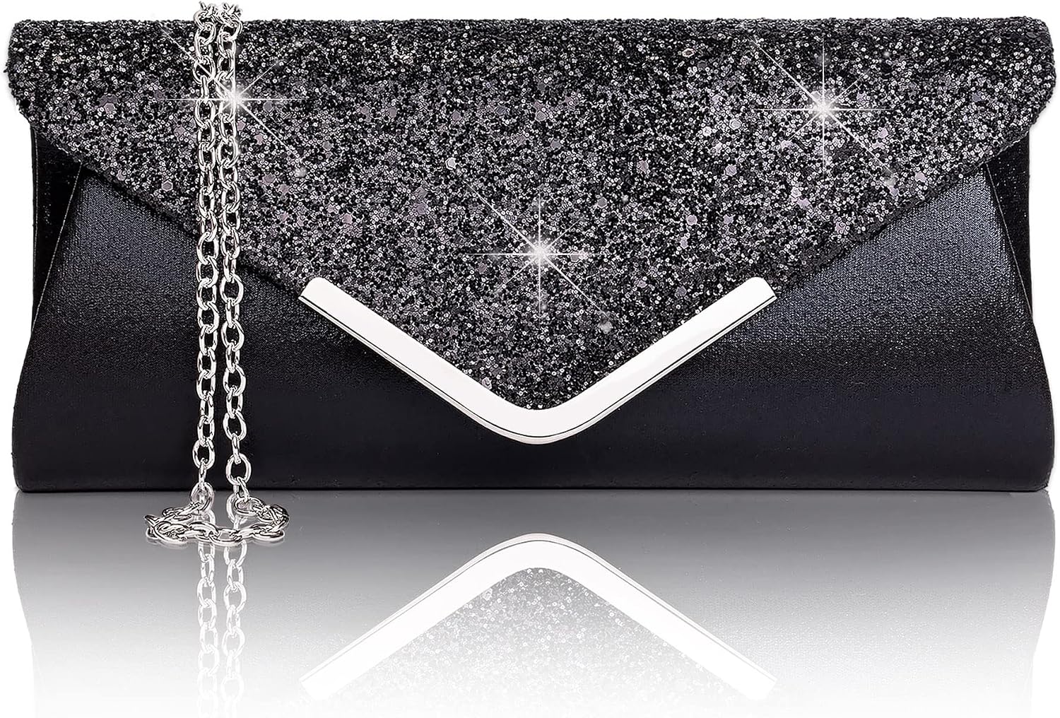 Larcenciel Clutch Damer, Glitter Kuvertväska Aftonväskor med Avtagbar Kedja, Moderiktig Axelväska med Paljetter, Elegant Handväska Kedjeväska, Axelväskor för Bal, Bröllop, Fest