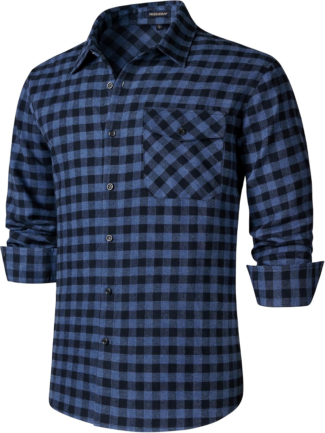 HISDERN Långärmad vardaglig rutig flanellskjorta rutig tartan button-down-skjortor för män S-4XL