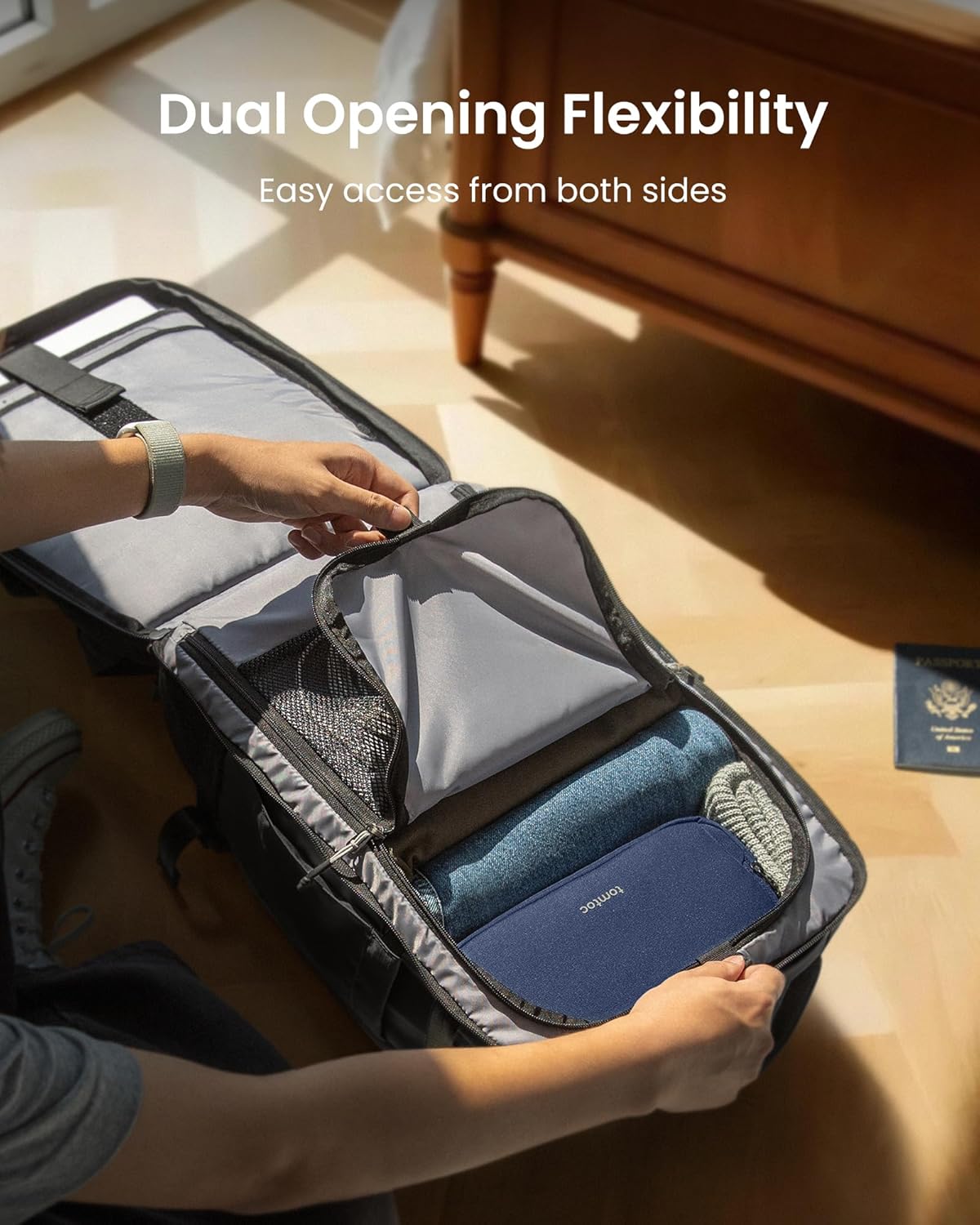 tomtoc 40L Reseryggsäck, TSA-vänlig handbagage-ryggsäck Reseryggsäck för 15,6-17 tums bärbar dator, flyggodkänd ombordstigning Vattenavvisande kabinryggsäck för resor Weekender Trip