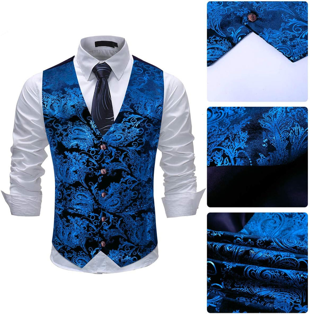 Paisley jacquard-kostym, väst för män, enkel knäppt väst, stilig, smal passform, med knäppning, bal, formell kostym
