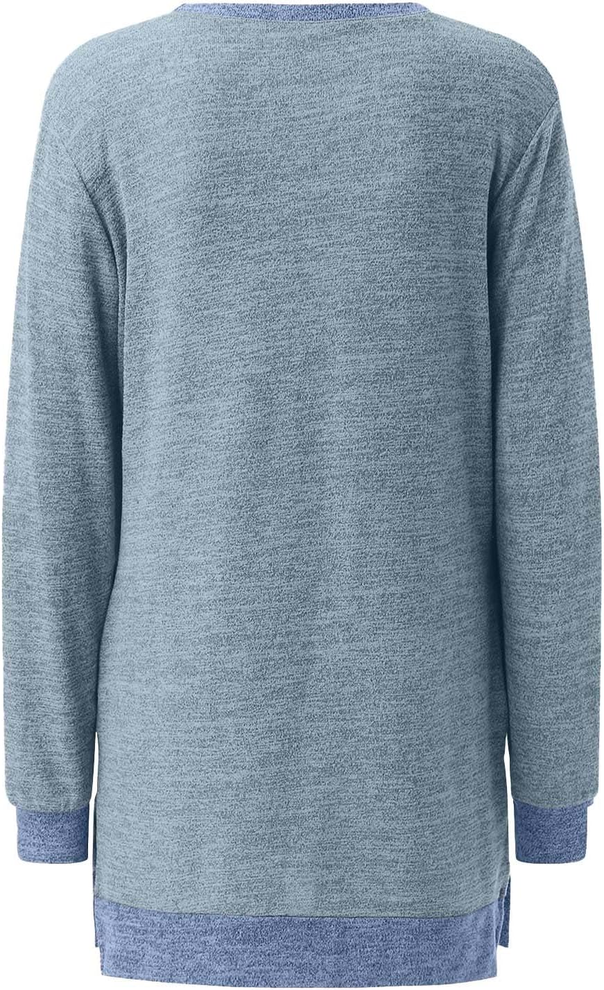 HUIFUAO T-shirt för kvinnor långärmad rund hals färgblock delad topp lös pullover topp skjorta kvinnor svart plus size t-shirt