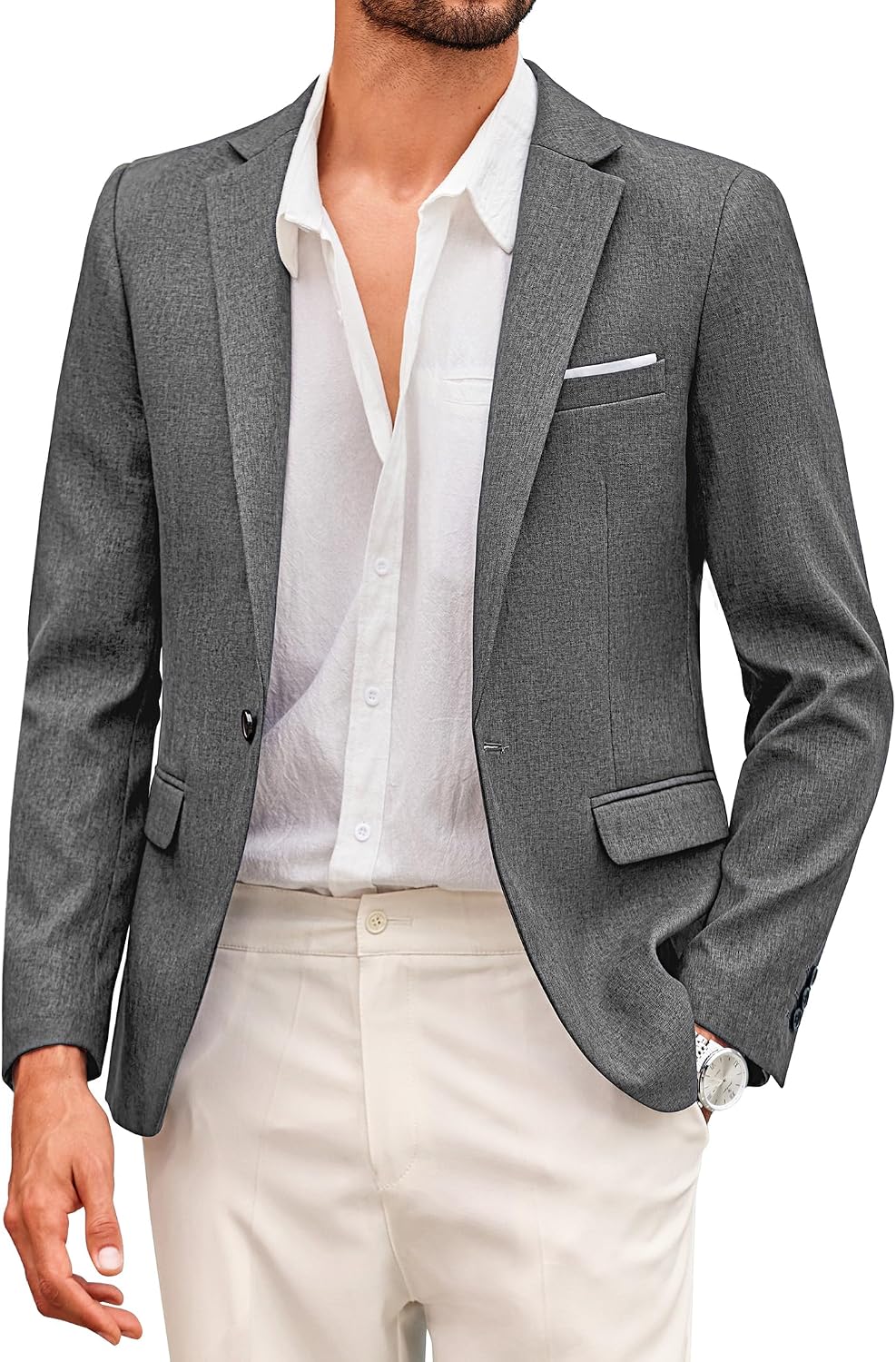 Coofand Vardaglig kostymkavaj för män, blazer, lätt och sportig med en knapp, linnetextur
