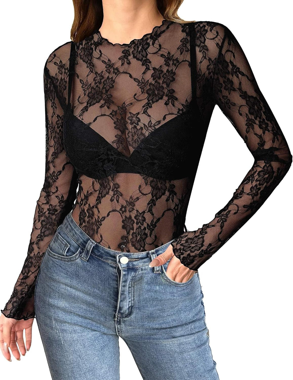 Zeagoo Dam-t-shirt, sexig, transparent nättopp, sheer, genomskinliga toppar för fest och klubbkläder, XS–XXL