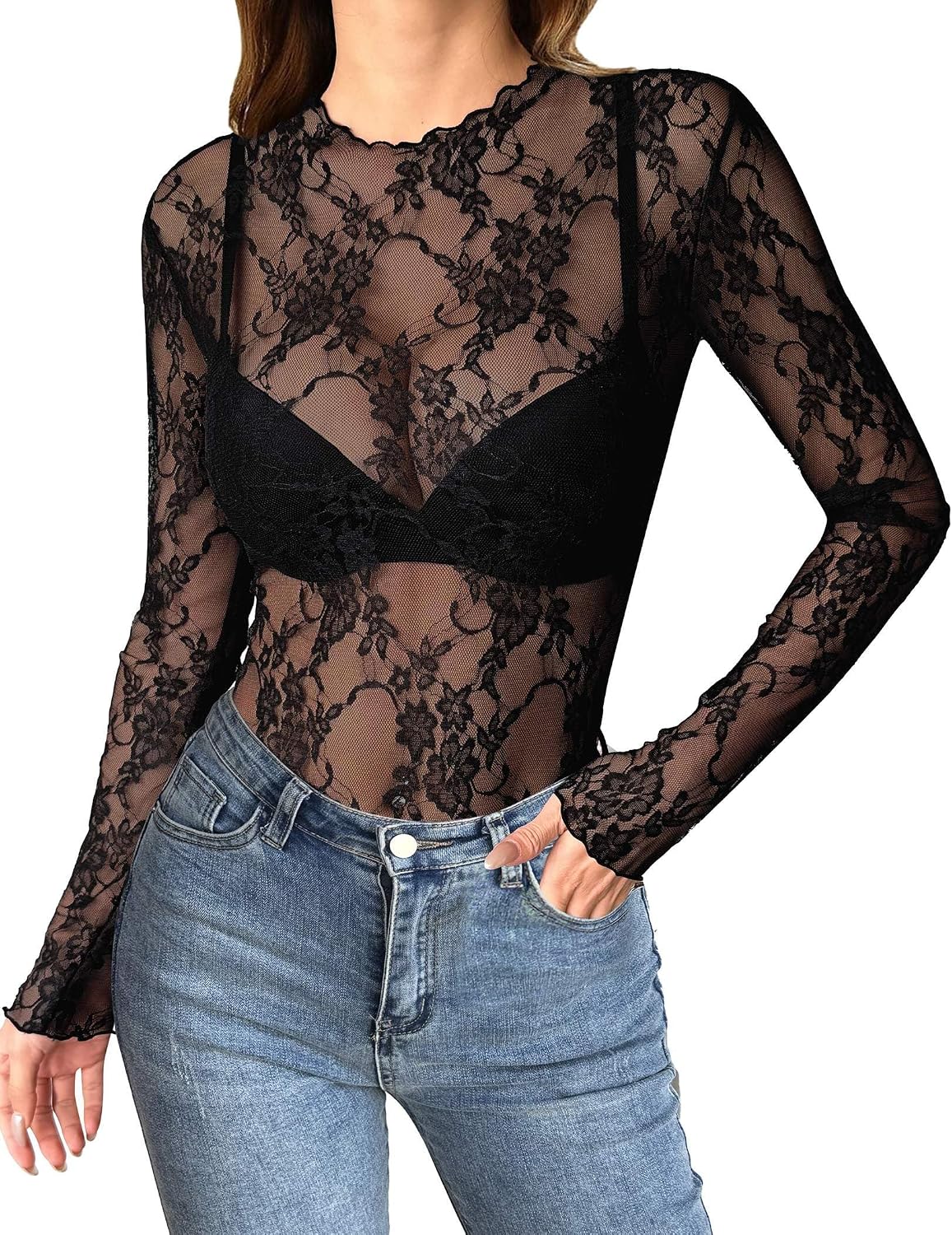 Zeagoo Dam-t-shirt, sexig, transparent nättopp, sheer, genomskinliga toppar för fest och klubbkläder, XS–XXL