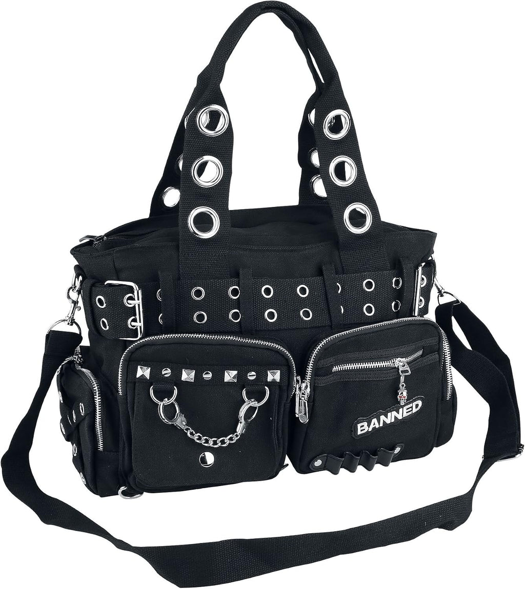 Handtas met studs i oogjes zwart, svart - svart/svart, svart