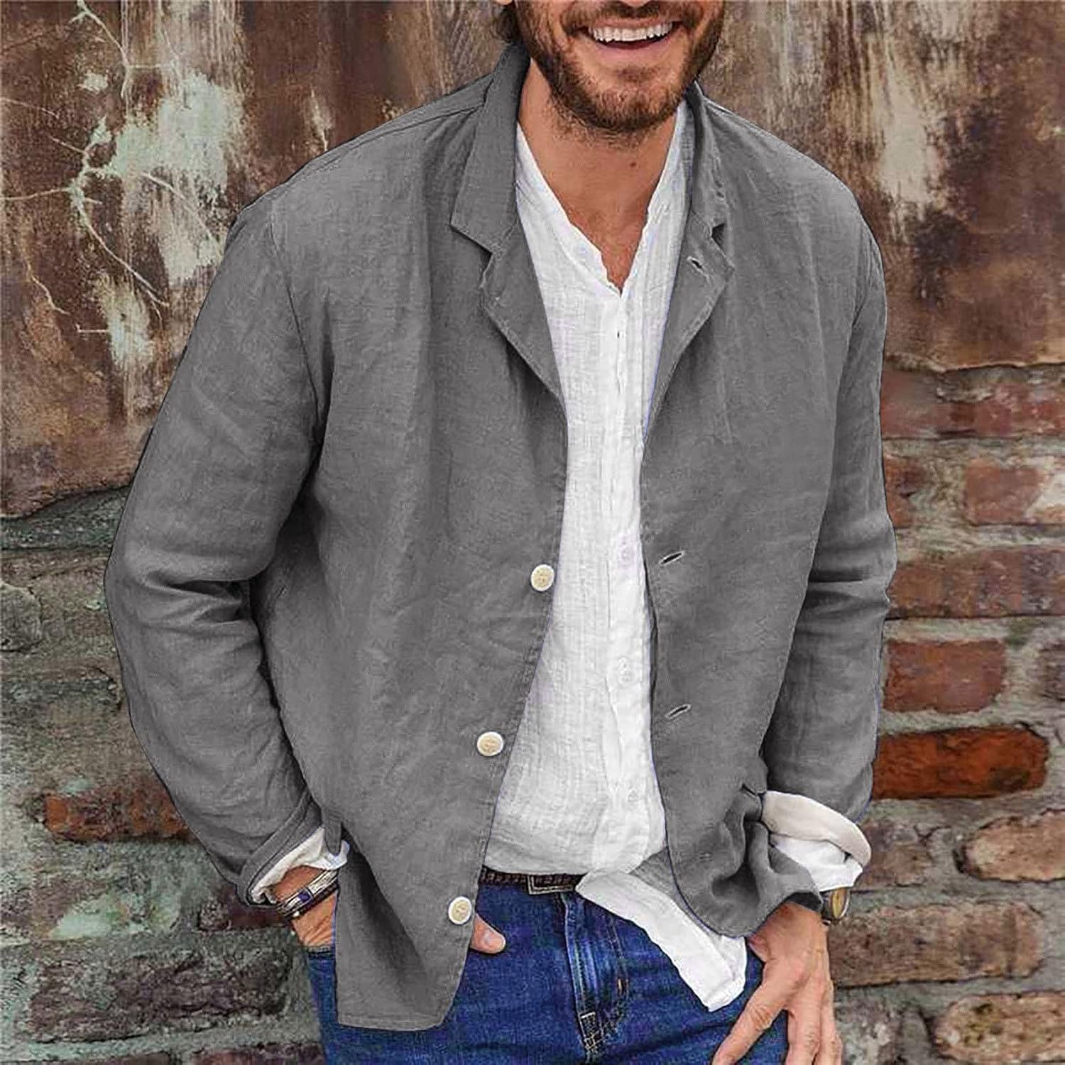 Lätt blazer för män tunn sommarrock herr vardaglig blazer fritid krage skjorta vår tunna rockar långärmad mysig jacka lös enfärgad skjortor andningsbar butt-up overshirt