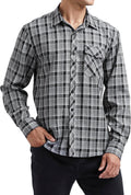HISDERN Långärmad vardaglig rutig flanellskjorta rutig tartan button-down-skjortor för män S-4XL
