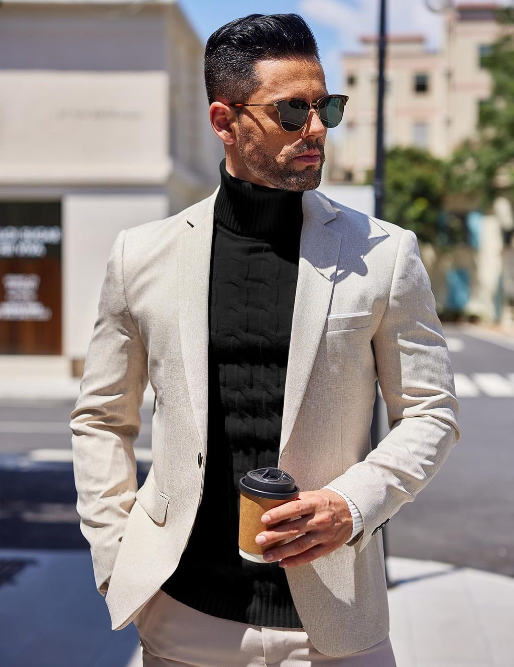 Coofand Vardaglig kostymkavaj för män, blazer, lätt och sportig med en knapp, linnetextur