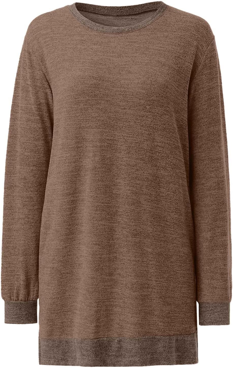HUIFUAO T-shirt för kvinnor långärmad rund hals färgblock delad topp lös pullover topp skjorta kvinnor svart plus size t-shirt