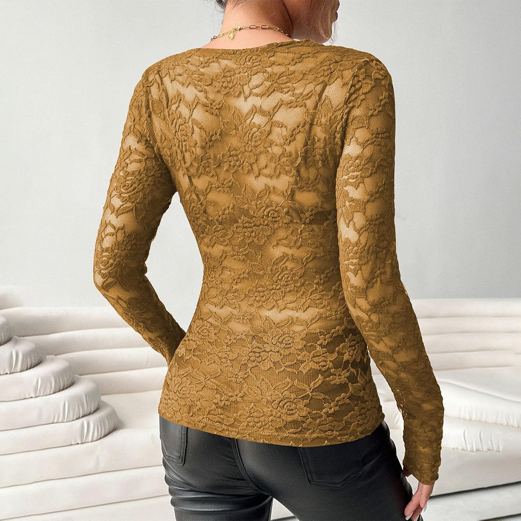 Transparent Topp Dam Elastisk Långärmad Skjorta Spets Topp Sexig Blus Clubwear Stickade Toppar Klubb Torrt Klipp