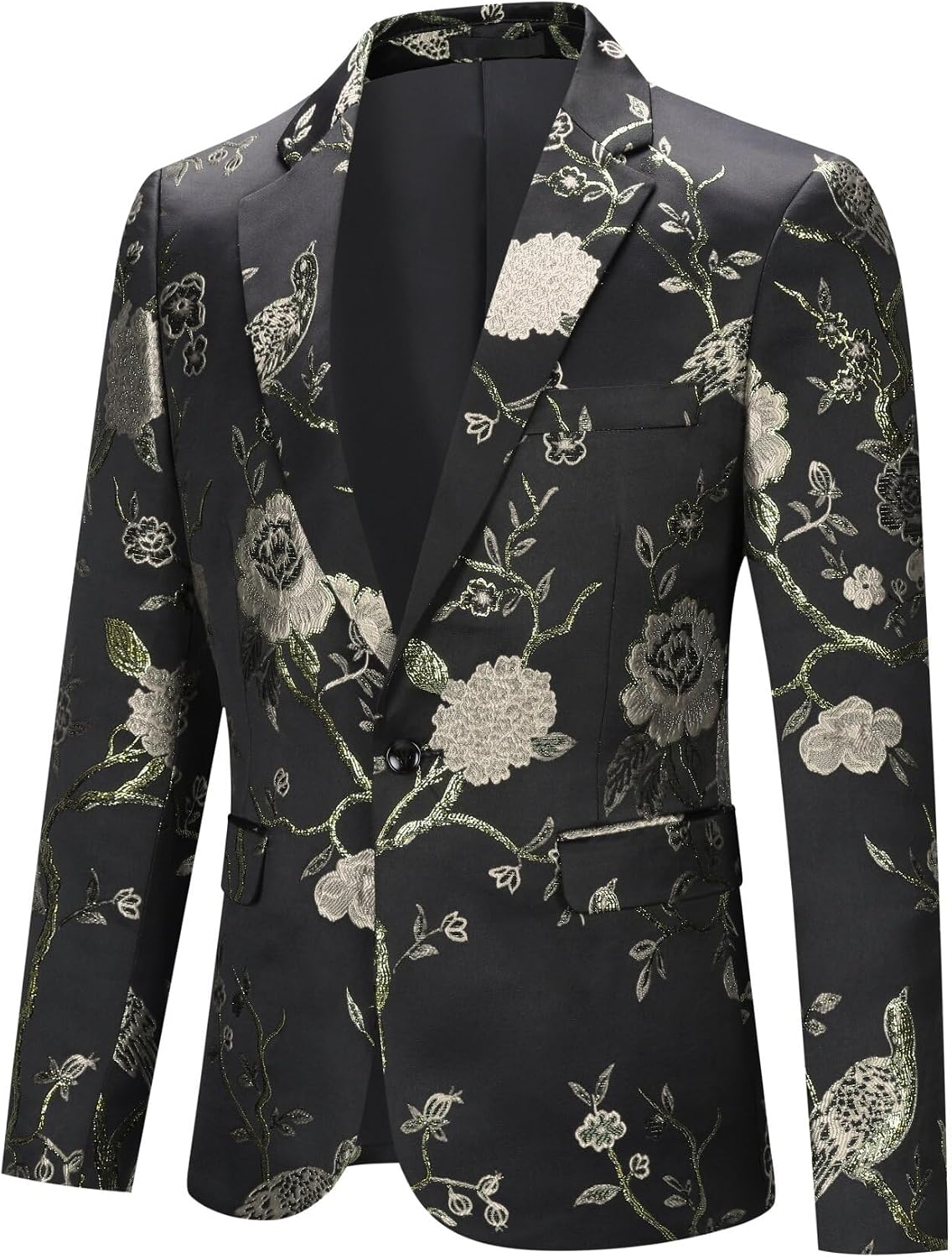 YOUTHUP Broderi blazer för män smal passform blommig kostym jacka snygg blommig smoking jackor