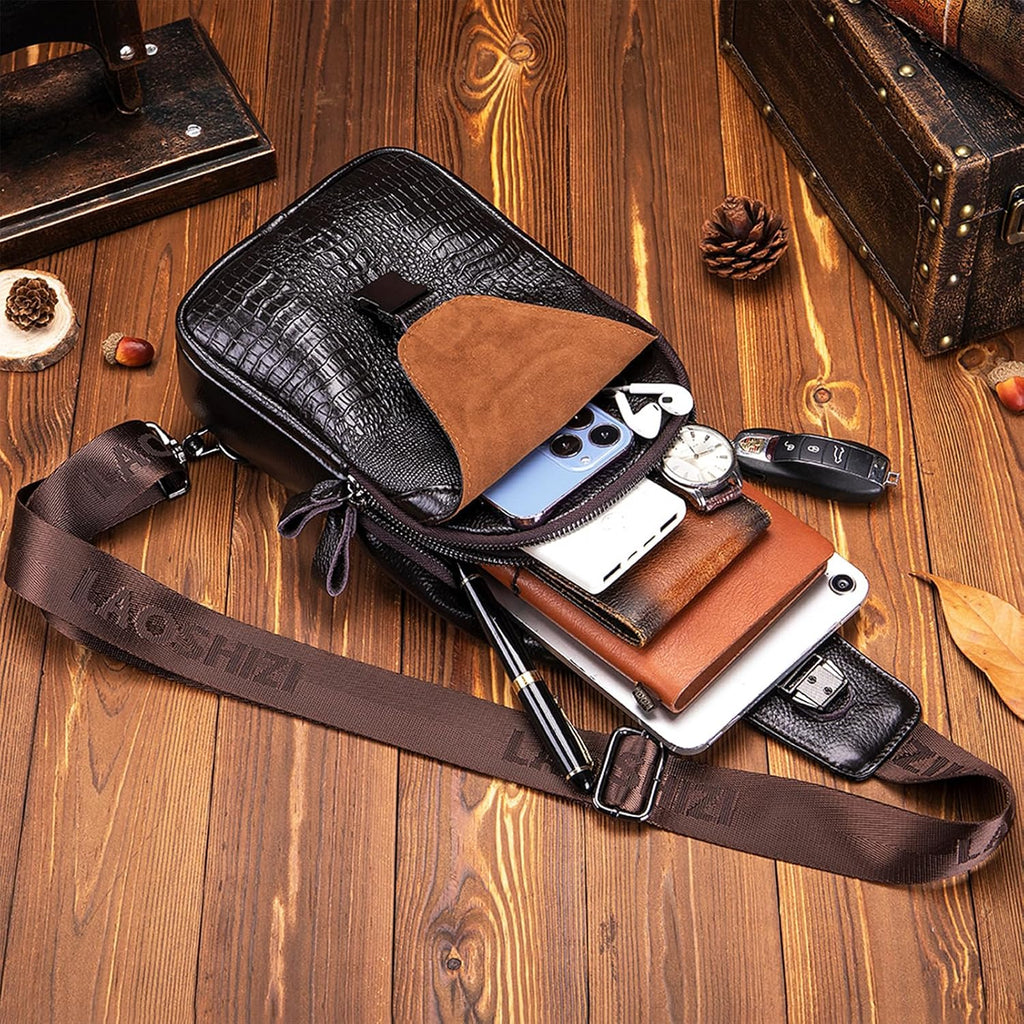 pundarika läder män väska crossbody, man väskor för män crossbody, herrar axelväska, justerbar axelrem