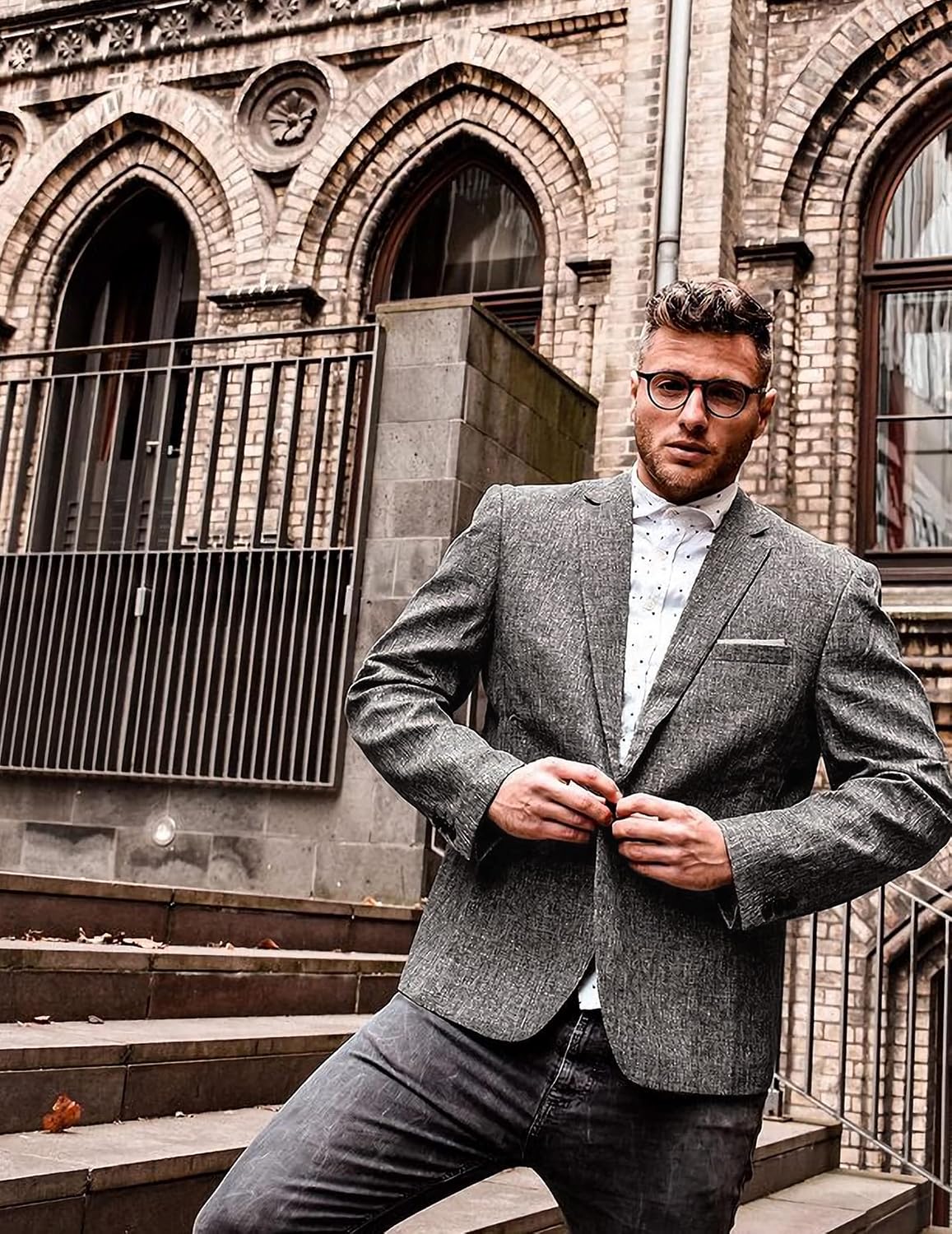 Coofand Vardaglig kostymkavaj för män, blazer, lätt och sportig med en knapp, linnetextur