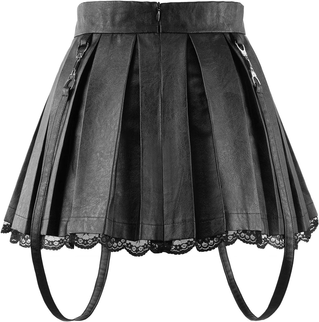LittleForBig Damer A-linje veckad PU konstläder Flared Casual spets Mini kjol - Troublemaker